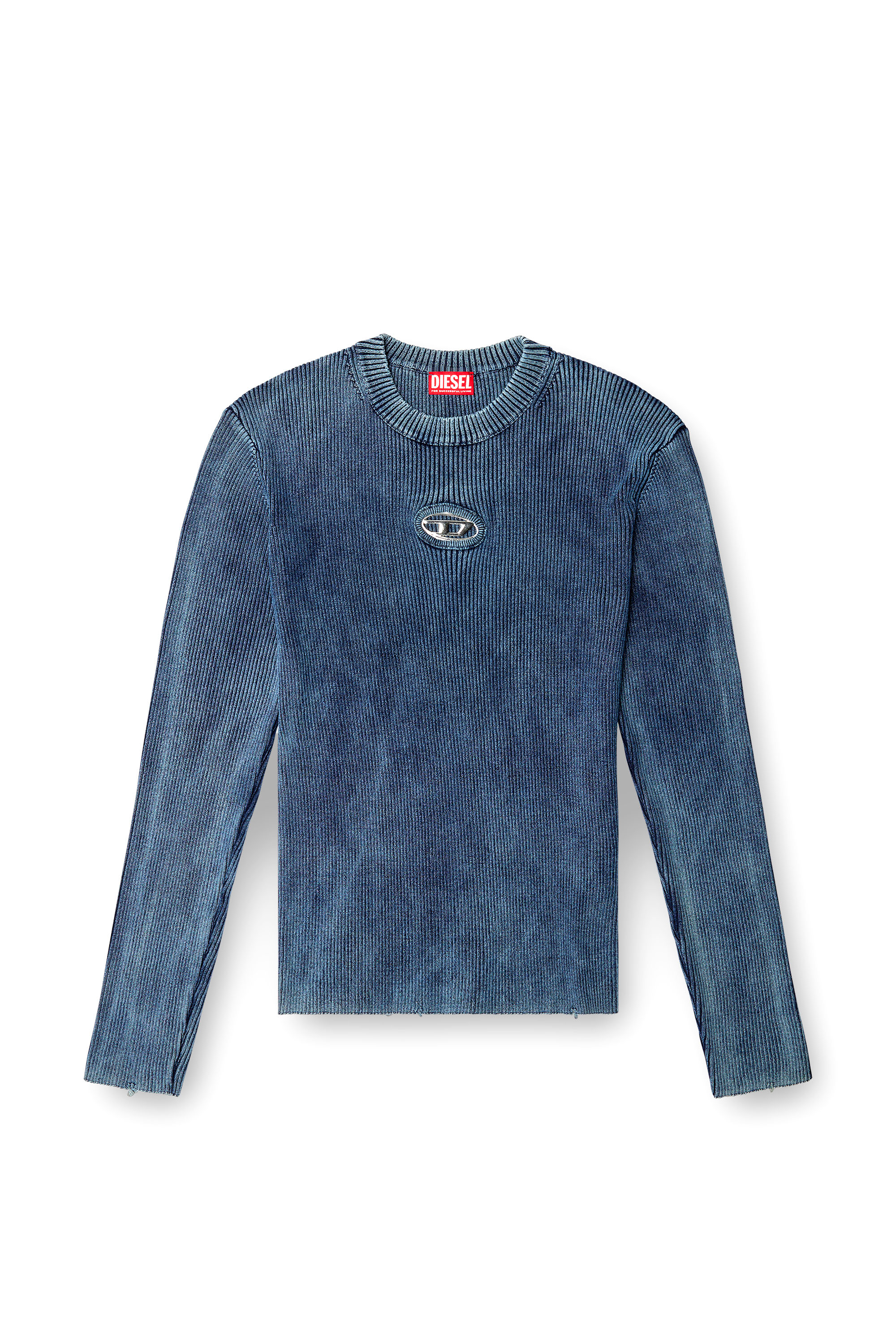 Diesel - K-DARIN-D, Distressed jumper with cut-out logo Homme in Bleu - 3