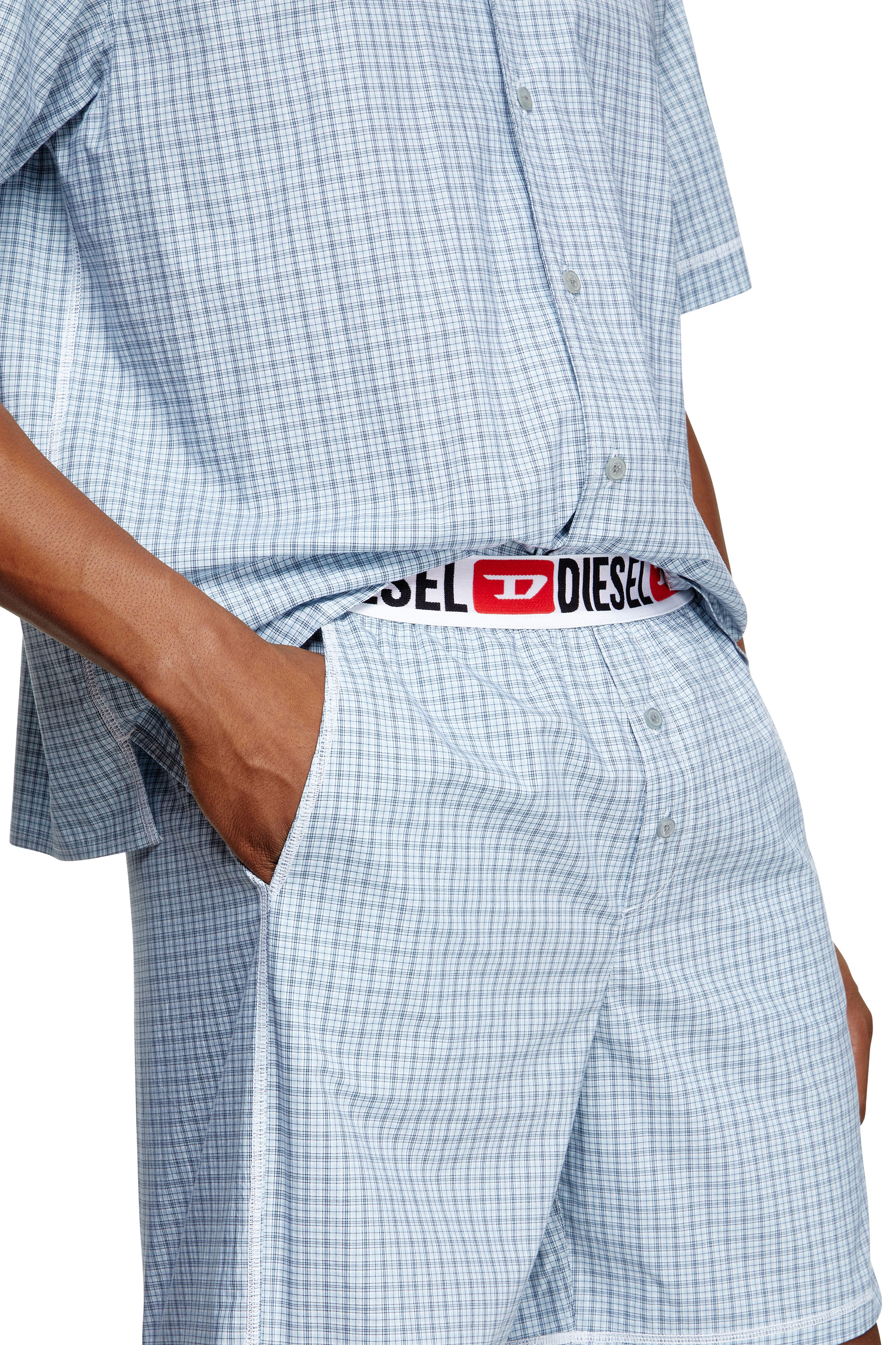 Diesel - SET-RAFAEL-D-CORE, Pyjama court en coton à carreaux Homme in Bleu - 4
