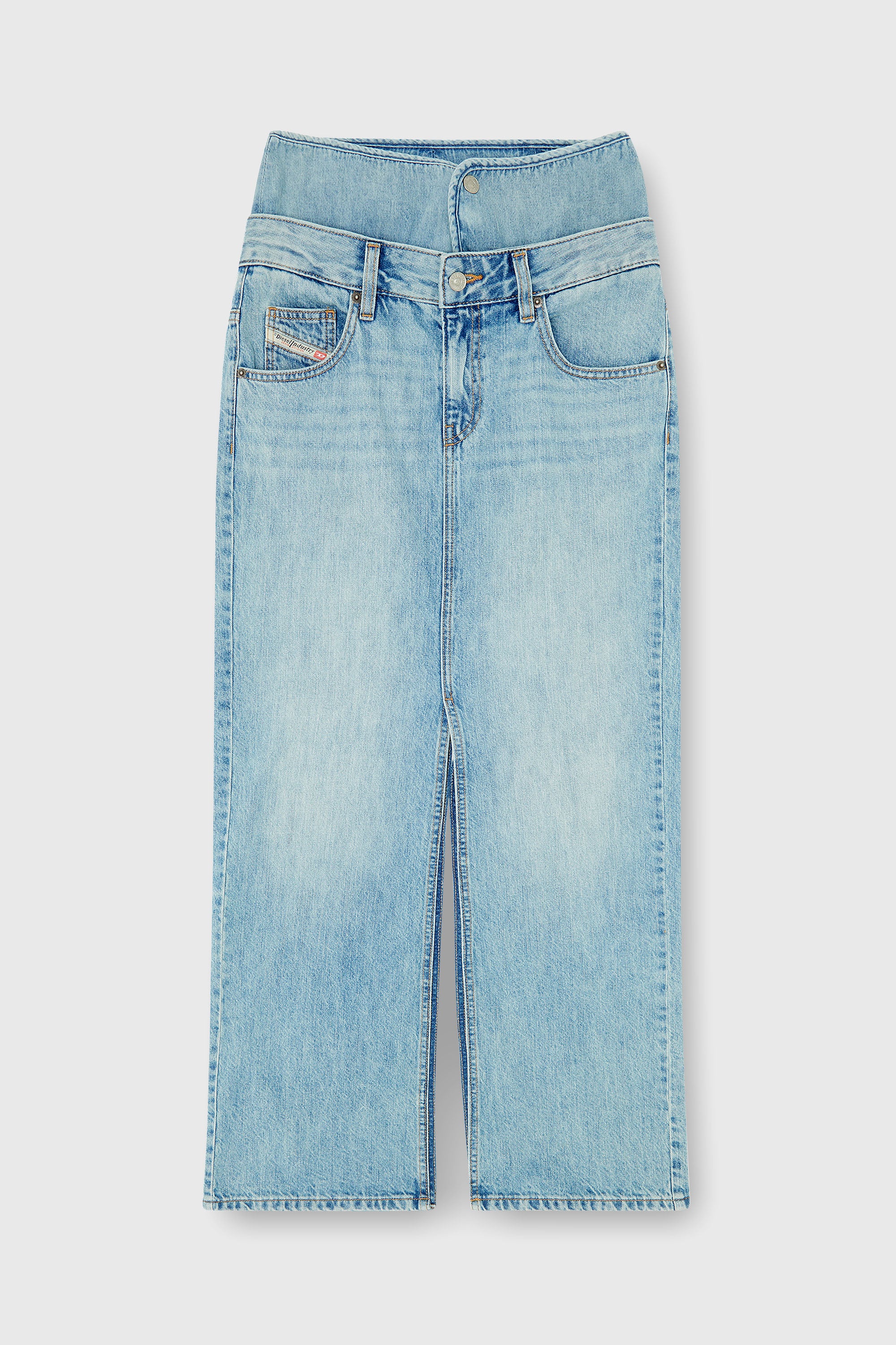 Diesel - DE-SPIVEY, Jupe longue en denim effet jean avec fentes Femme in Bleu - 2