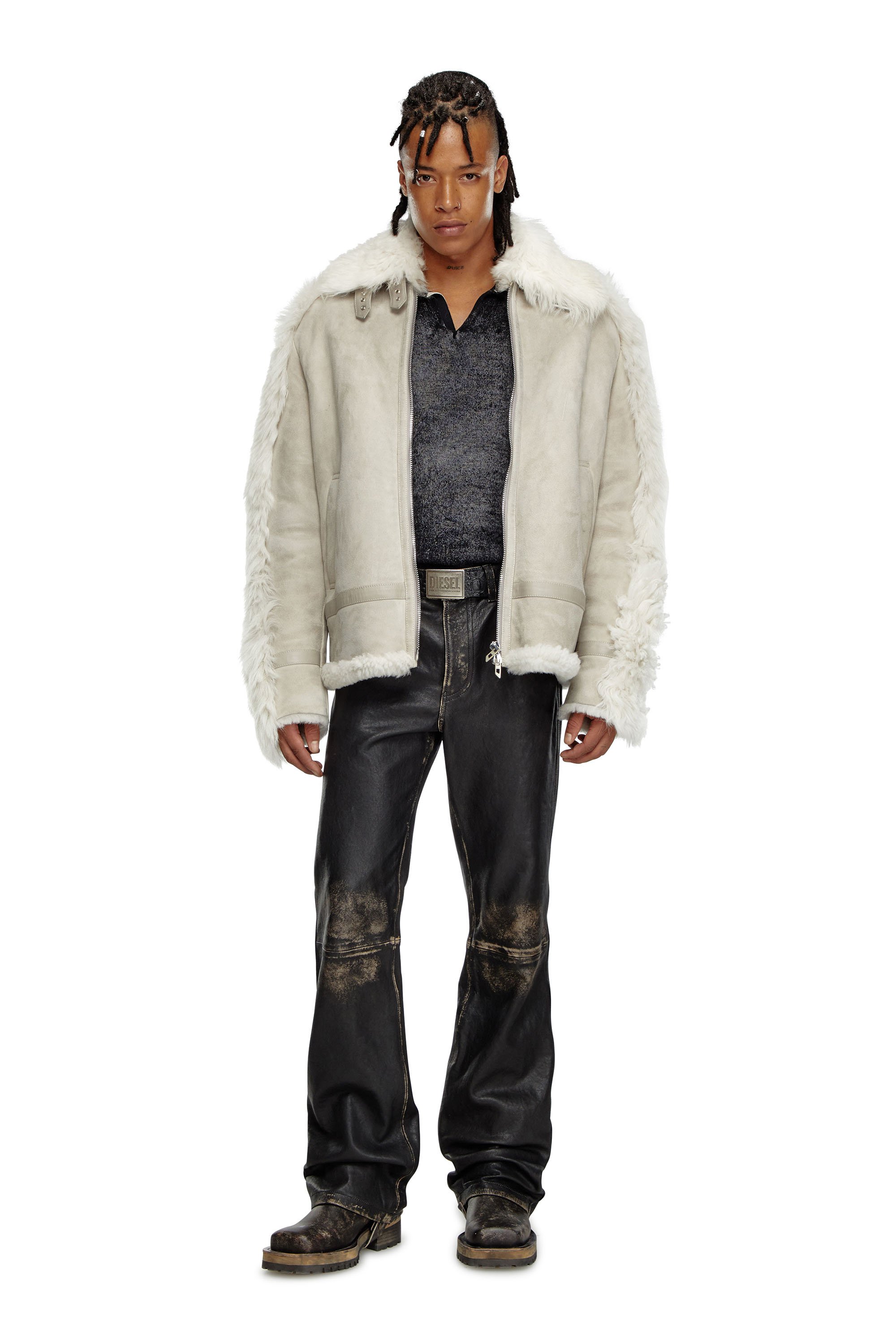 Diesel - L-OMER, Veste en peau de mouton Homme in Gris - 2