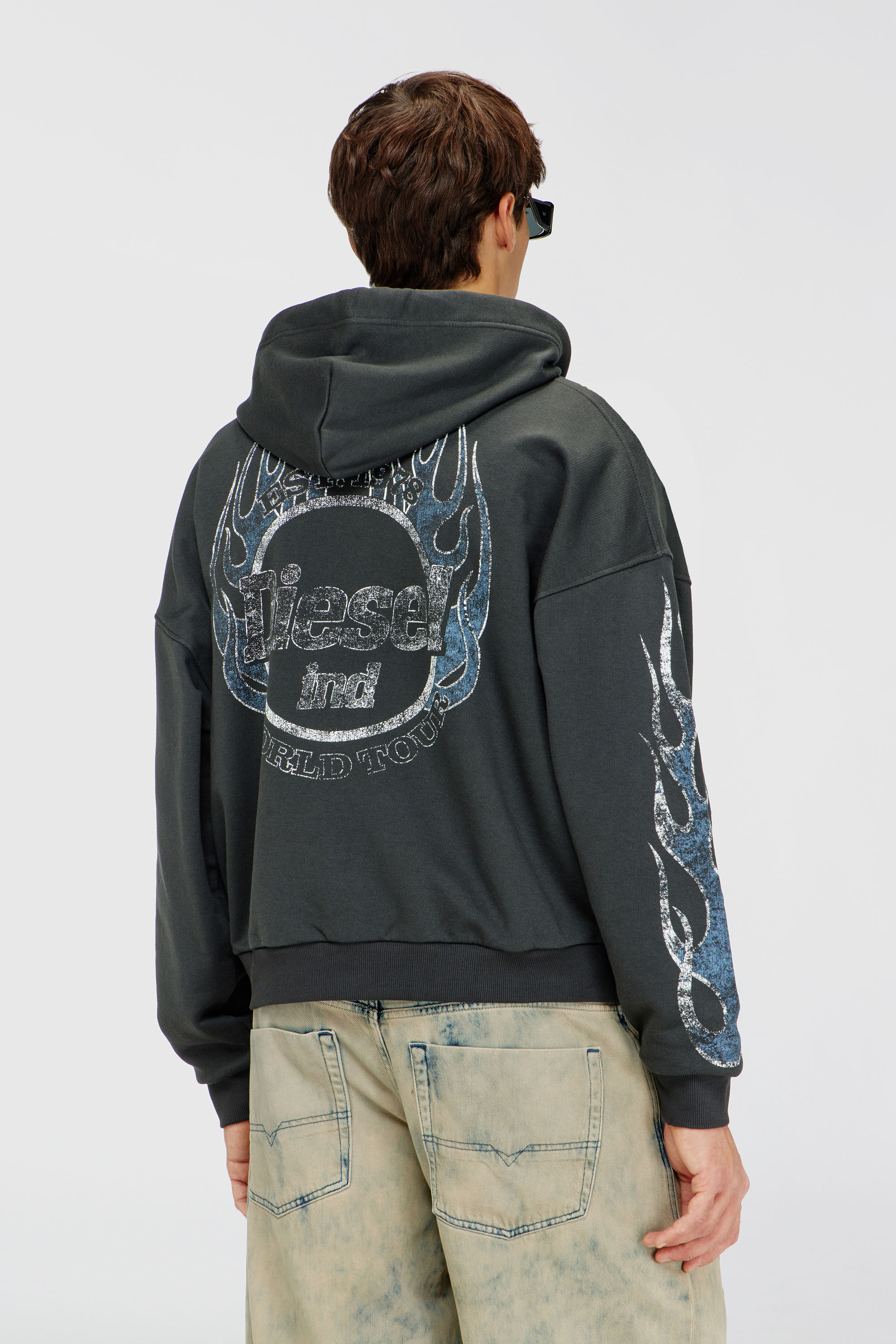 Diesel - S-TOLY-ZIP, Sweat &agrave; capuche zipp&eacute; avec imprim&eacute; craquel&eacute; Homme in Gris - 4