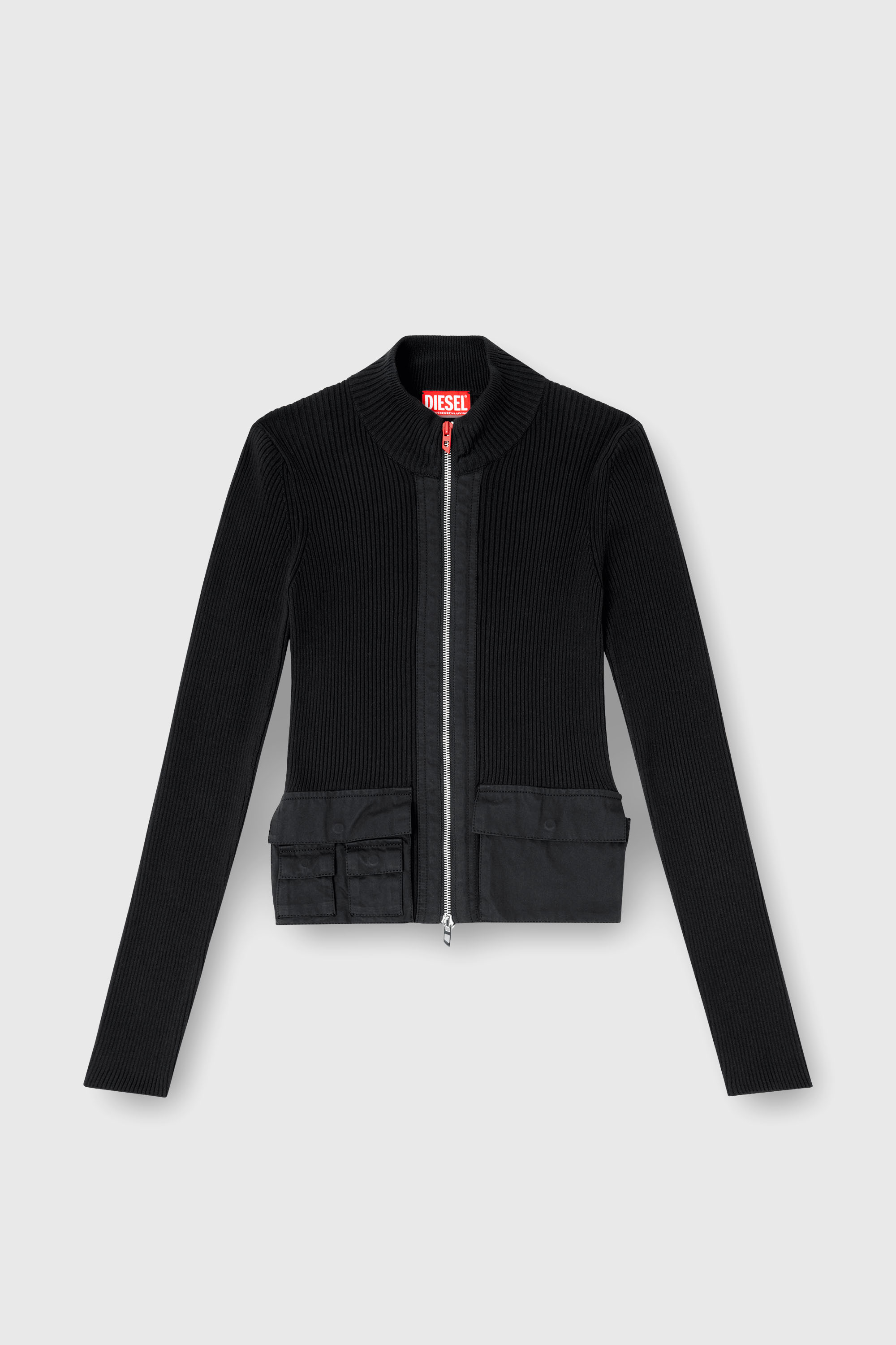 Diesel - M-MELISSA, Cardigan c&ocirc;tel&eacute;e avec poches cargo Femme in Noir - 2