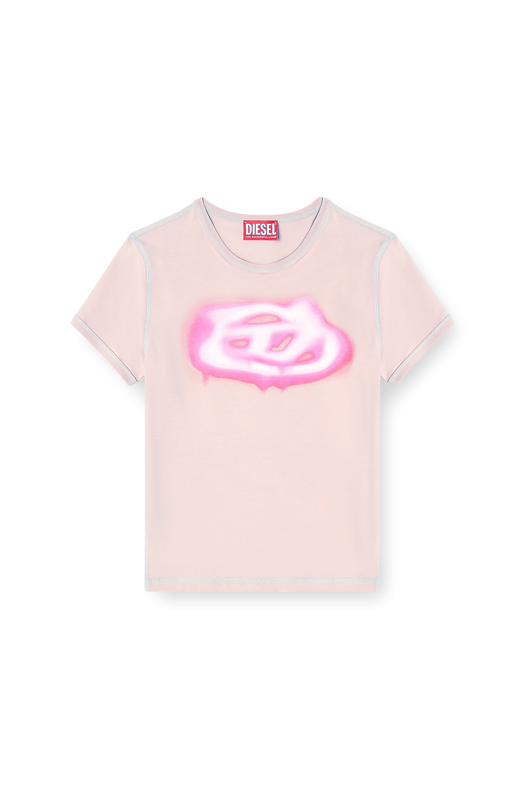 Diesel - T-UNCUTIES-LONG-S3, T-shirt slim avec logo effet graffiti Femme in Rose - 3