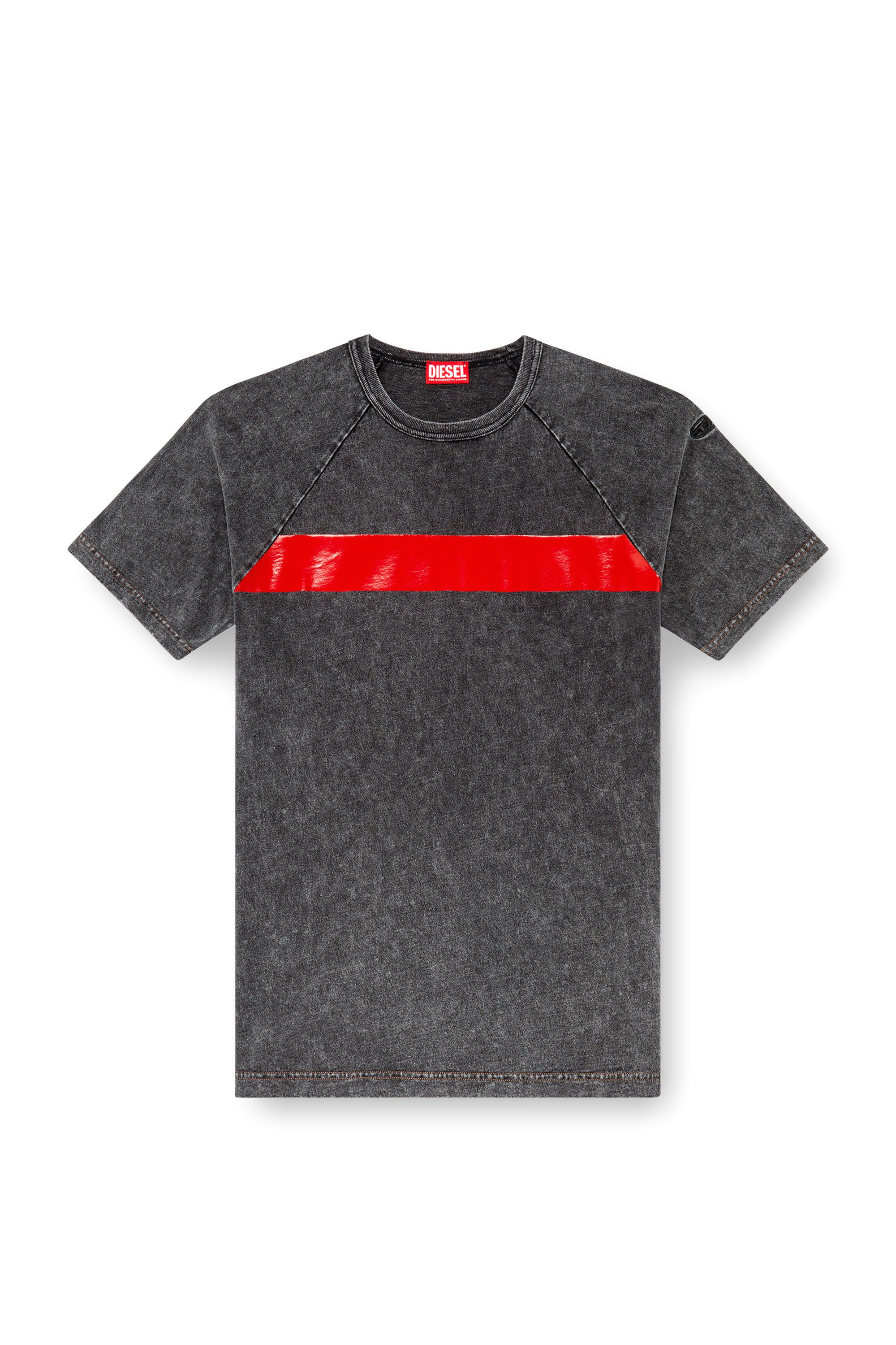 Diesel - T-RADJUST-Q1, Homme T-shirt effet marbré avec bande brillante in Noir - Image 3