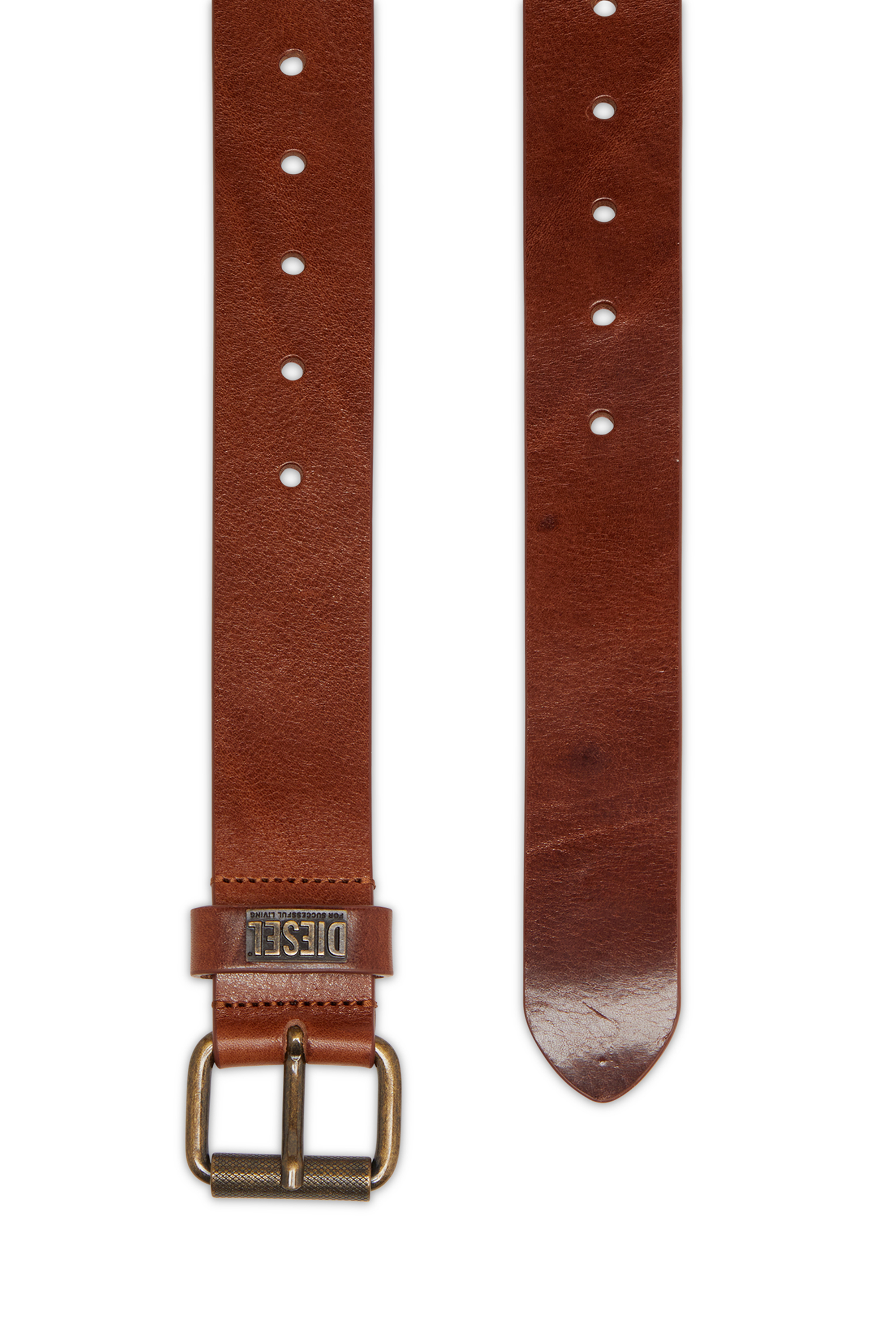 Diesel - B-BISCOTTO-LOOP II, Ceinture en cuir de 3.5 cm avec boucle en m&eacute;tal griff&eacute;e Homme in Marron - 2