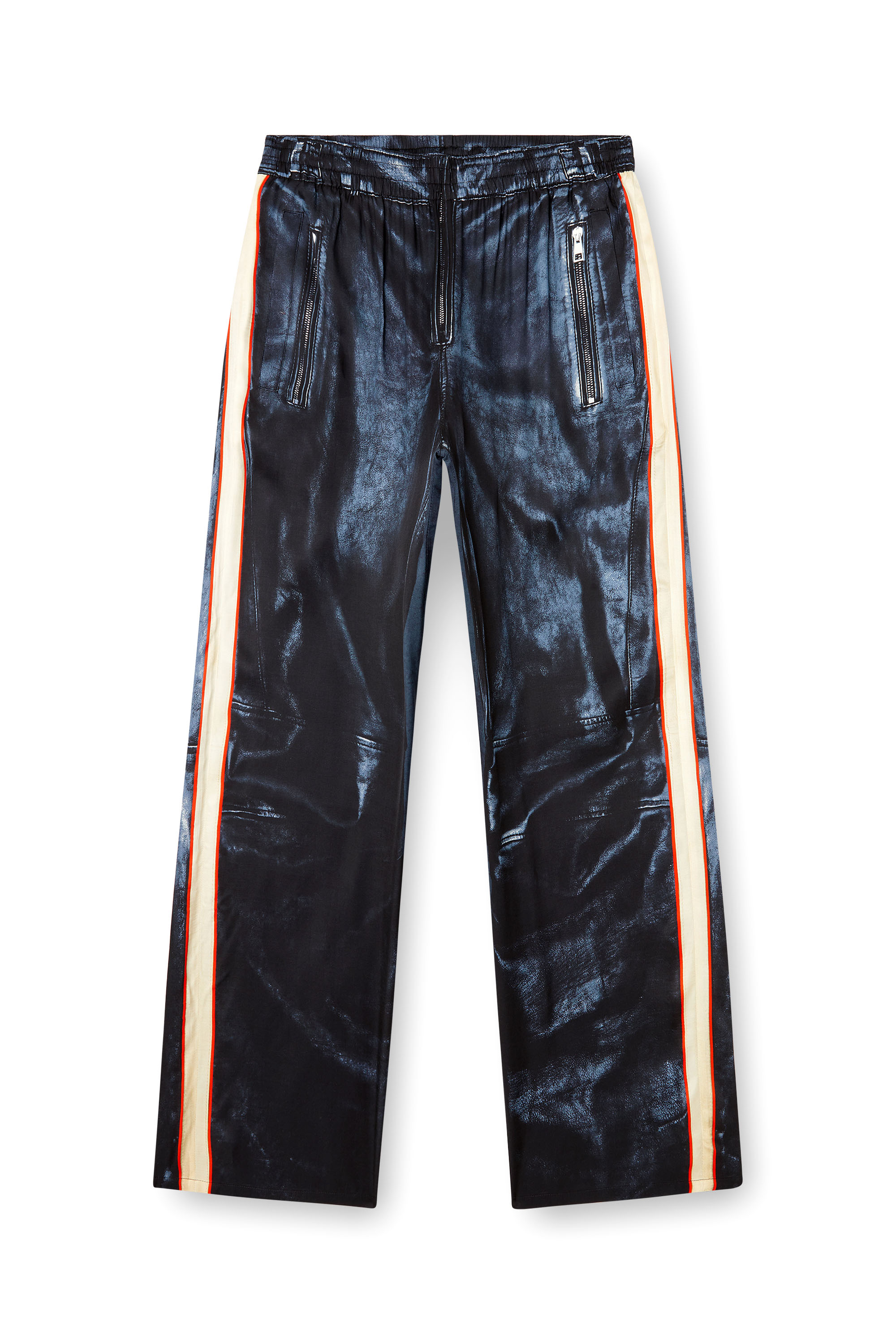 P-THECKS-NMAN, Black/Blue Diesel - P-THECKS-NMAN, Man's Viscose trousers with biker print in Black/Blue - 2
