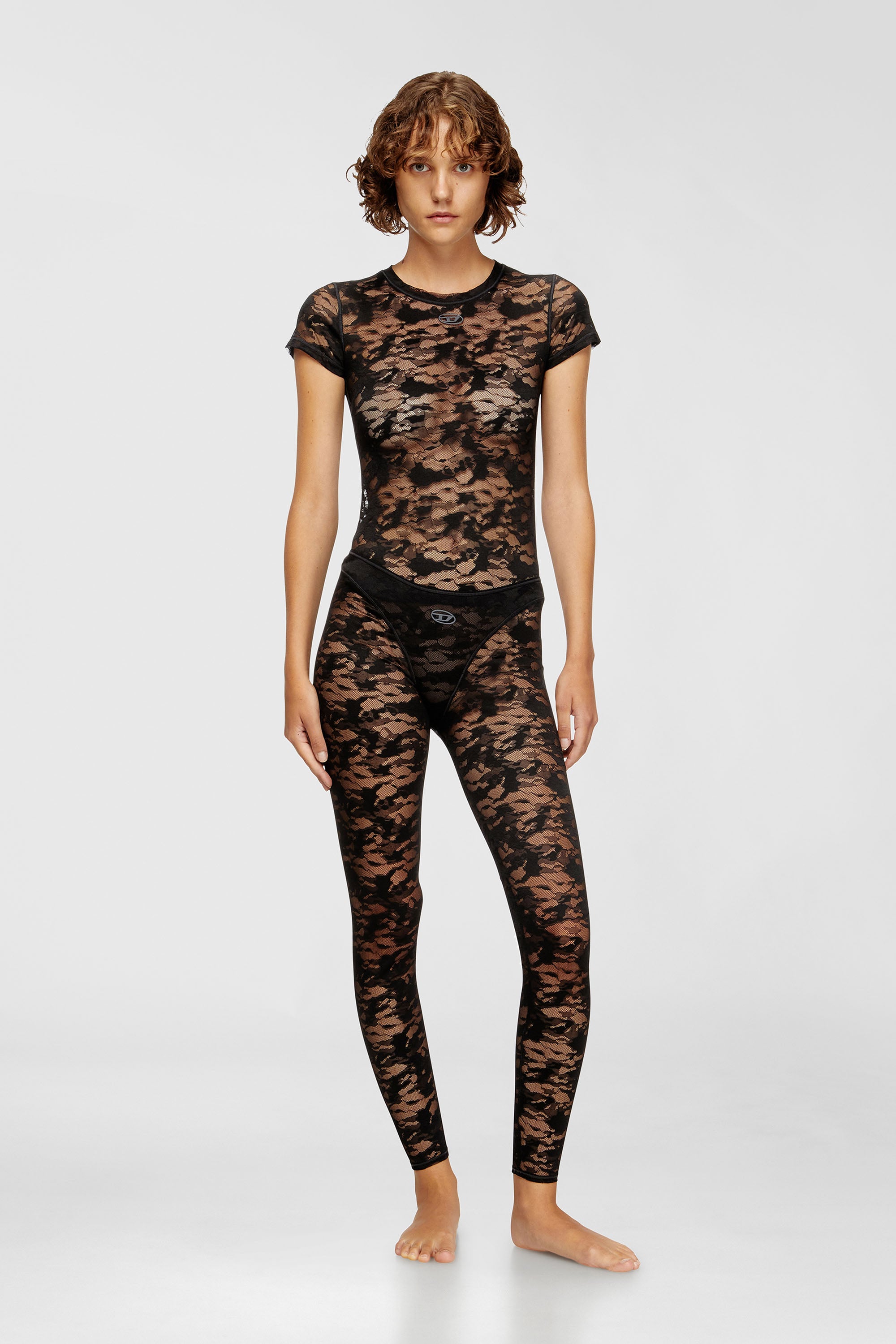 Diesel - KASIA-UTLT, T-shirt en dentelle camouflage Femme in Noir - 2