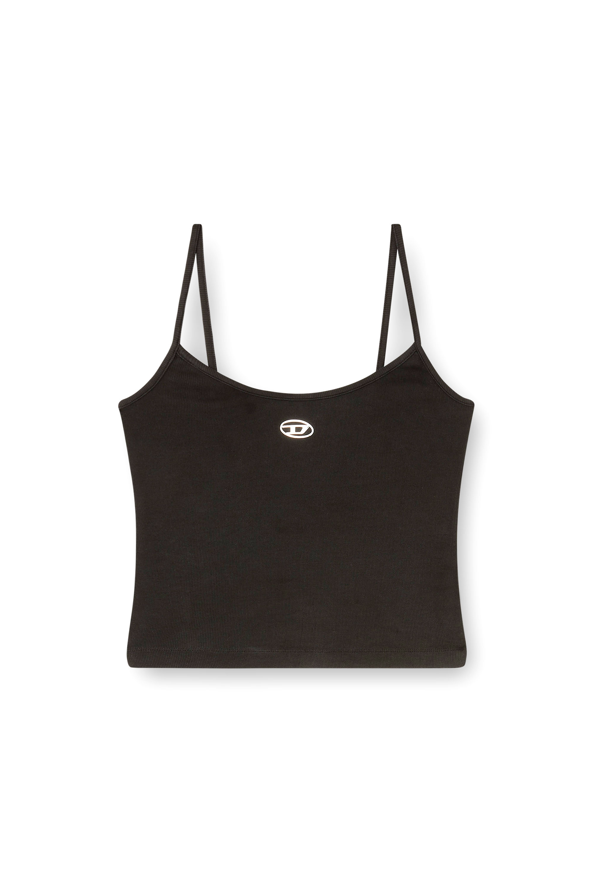 Diesel - T-HUPY-OD, Haut côtelé avec Oval D métallique Femme in Noir - 2