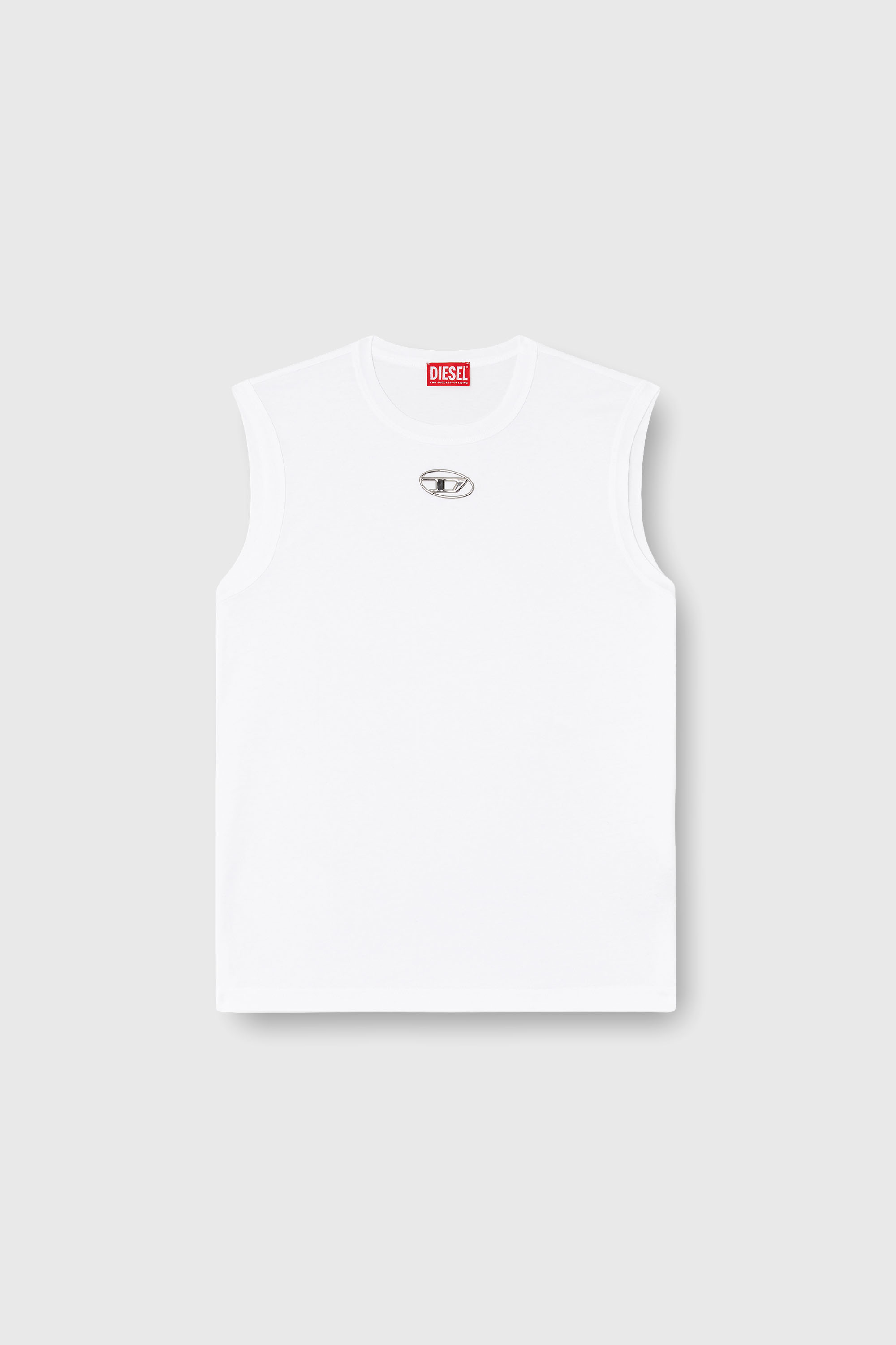 Diesel - T-BISCO-OD, D&eacute;bardeur avec Oval D m&eacute;tallis&eacute; Homme in Blanc - 2