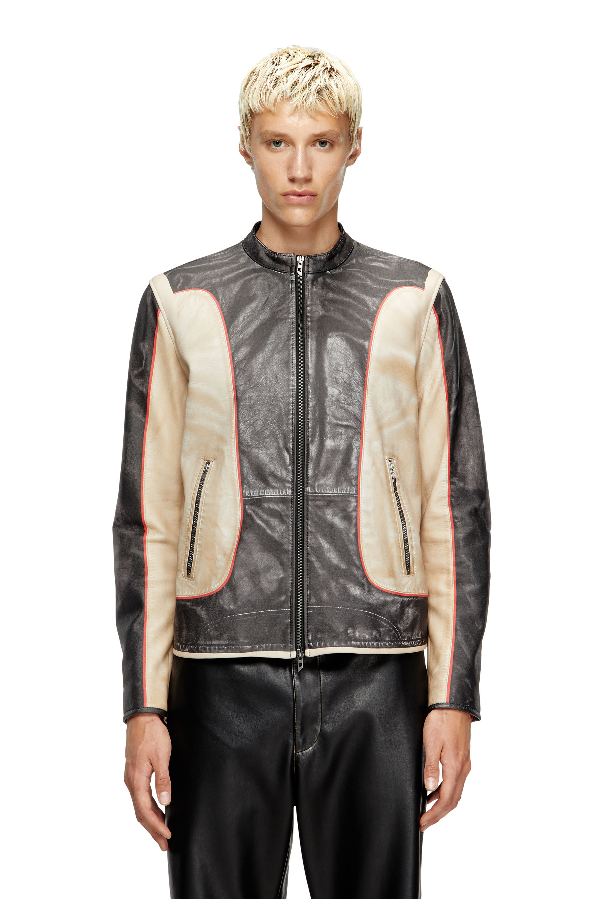 Diesel - L-EVERT, Veste de motard en cuir effet trompe-l'œil Homme in Polychrome - 1