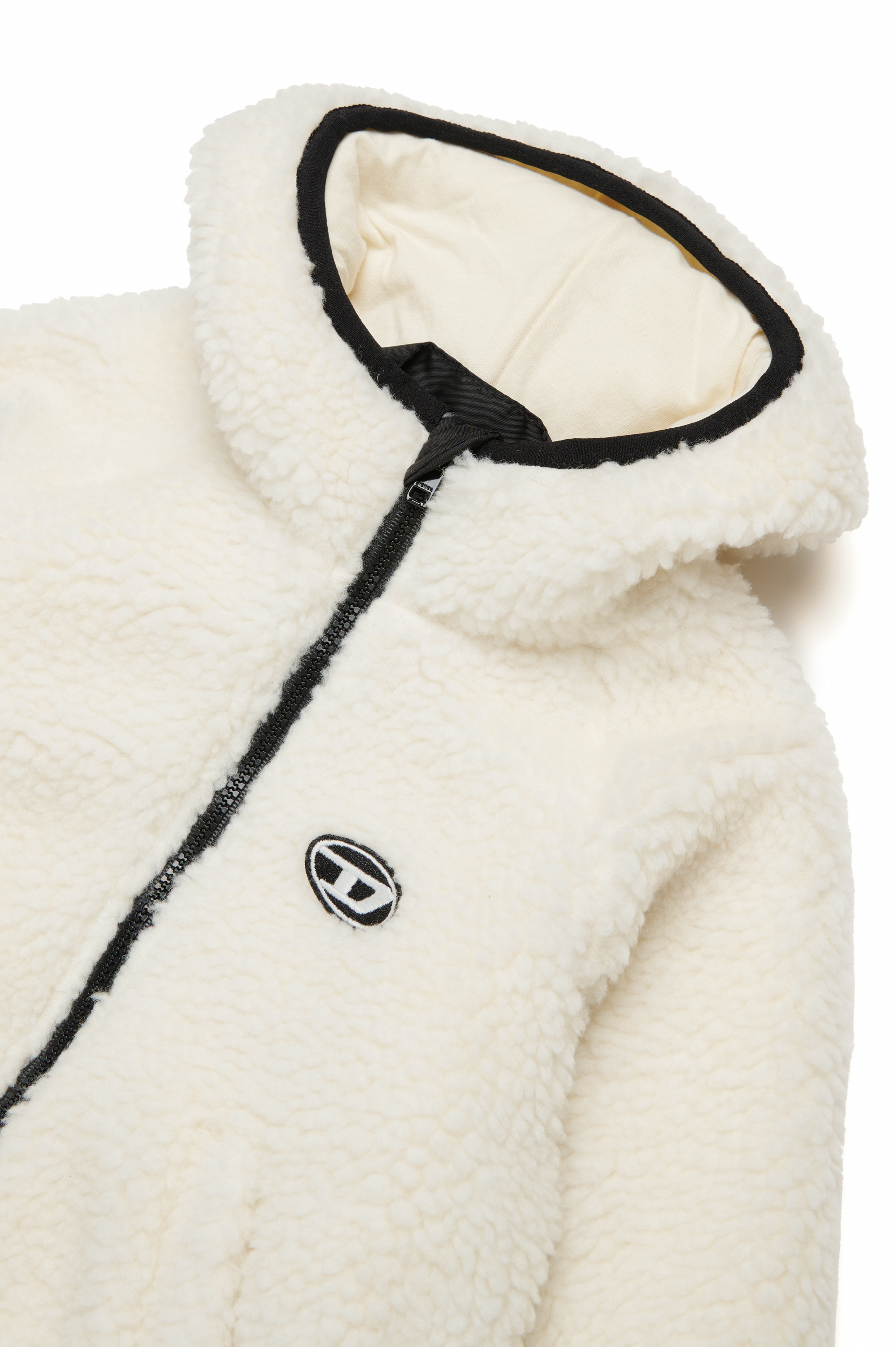 Diesel - JPOLAB, Mixte Veste en tissu teddy à capuche avec empiècement Oval D in Blanc - Image 3