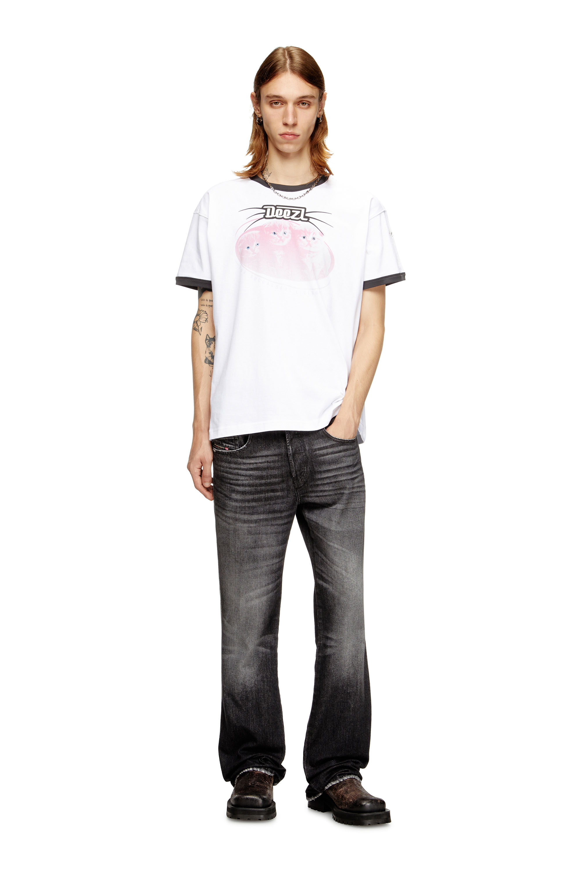 Diesel - T-NORM-CUFF, T-shirt en coton avec impression numérique Homme in Blanc - 1