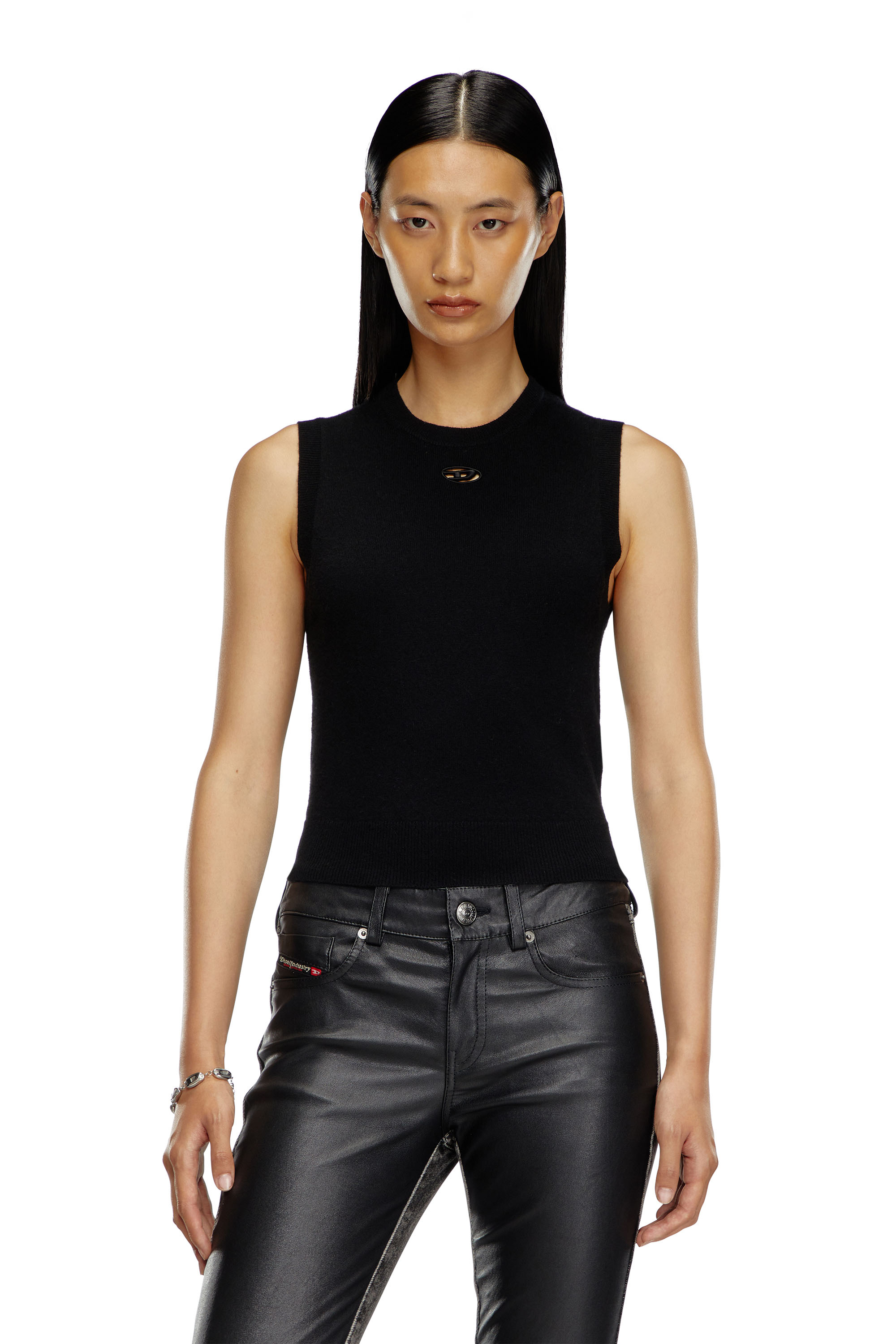 Diesel - M-ARGA-SL, Gilet crop en maille de laine et cachemire Femme in Noir - 1