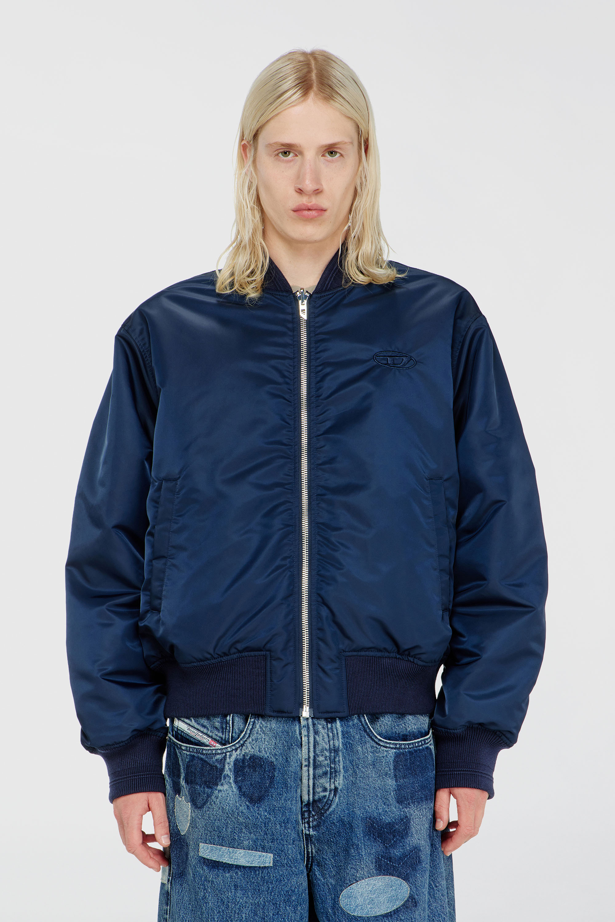 Diesel - W-TYPE-D1, Man's Padded bomber jacket with Oval D embroidery in Navy Blue - 5