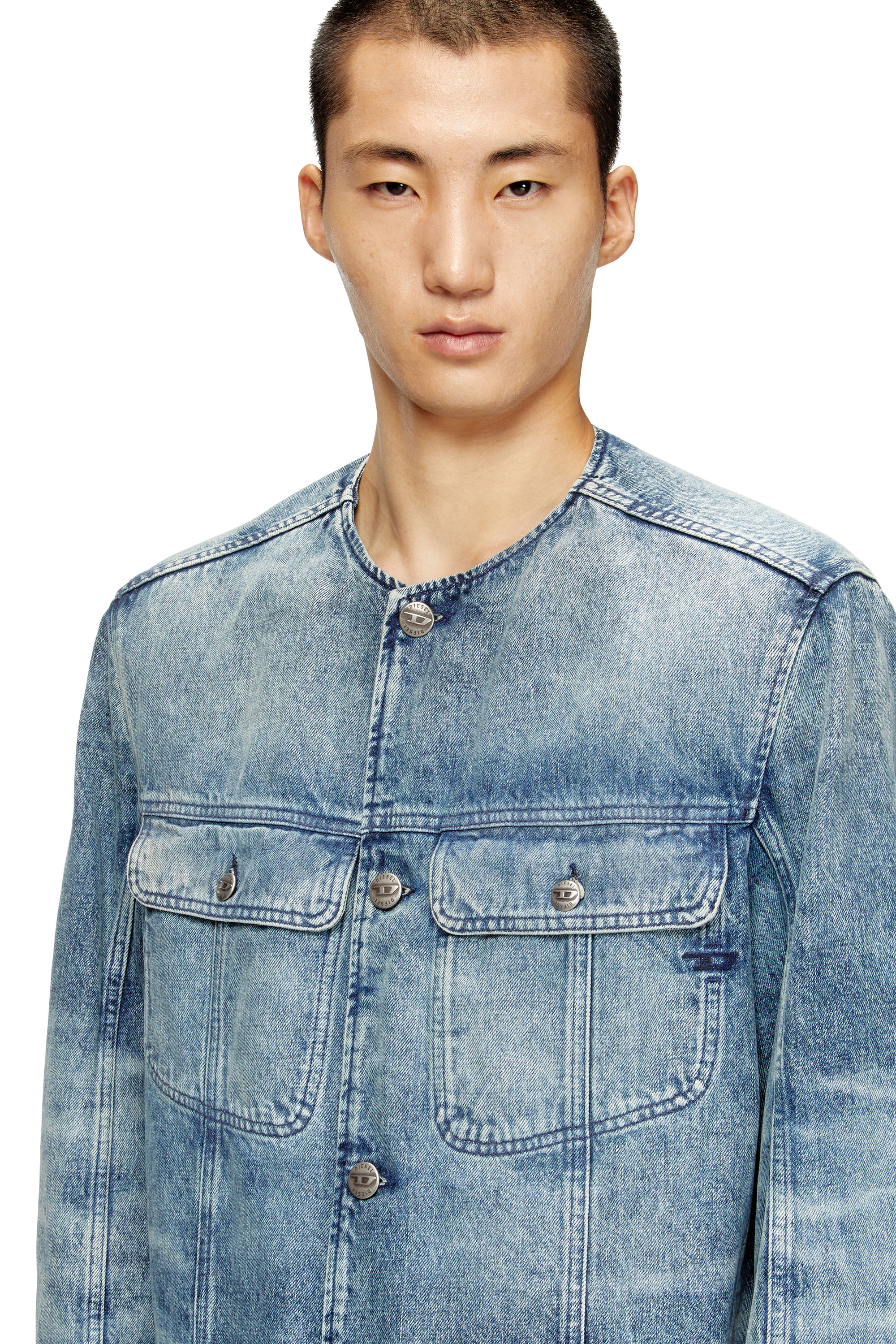 Diesel - D-ABERD-FSH1, Manteau en denim de coton et chanvre gravé au laser Homme in Bleu - 5