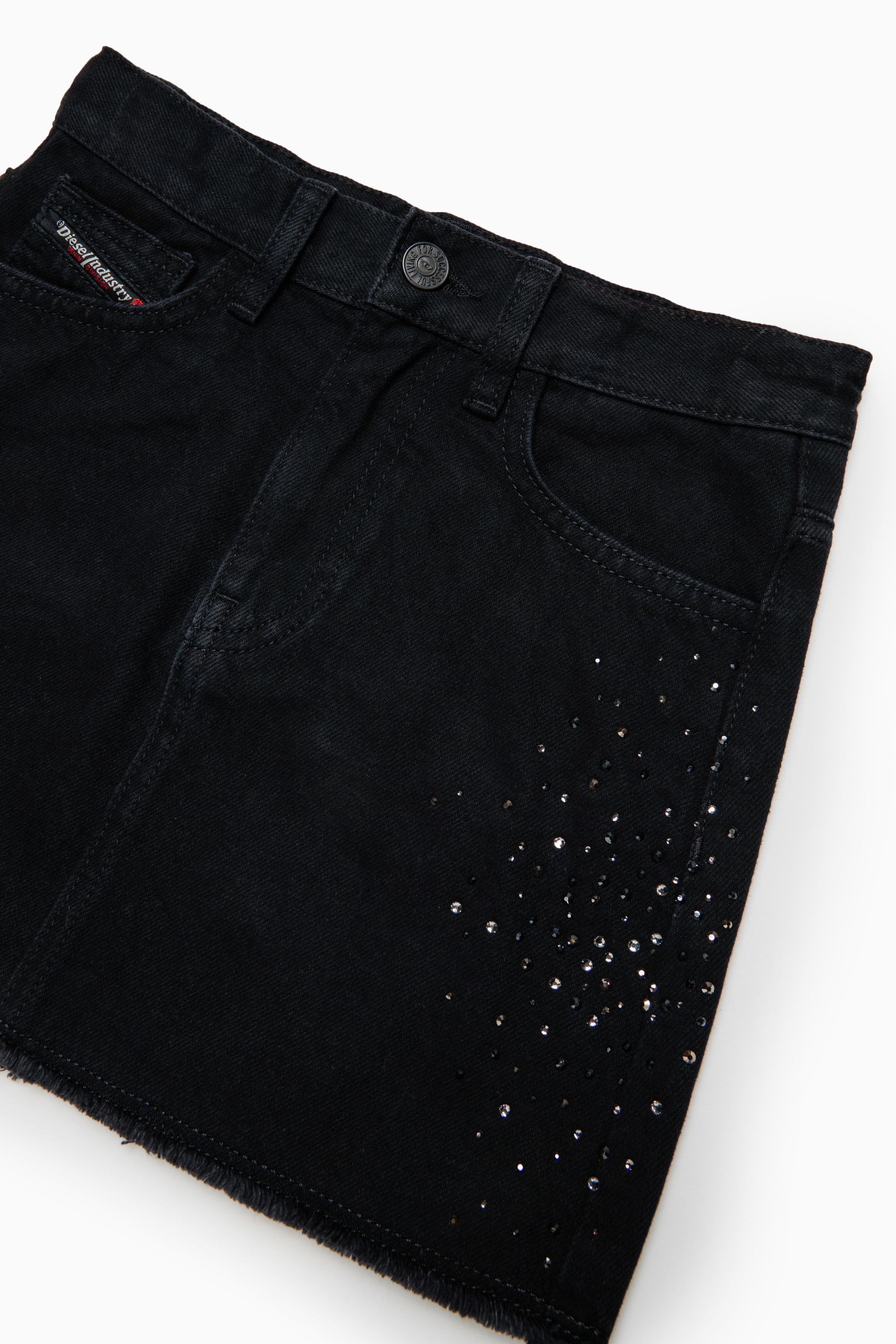 Diesel - GIANNA-SP, Mini-jupe en denim effiloch&eacute; avec strass Femme in Noir - 3