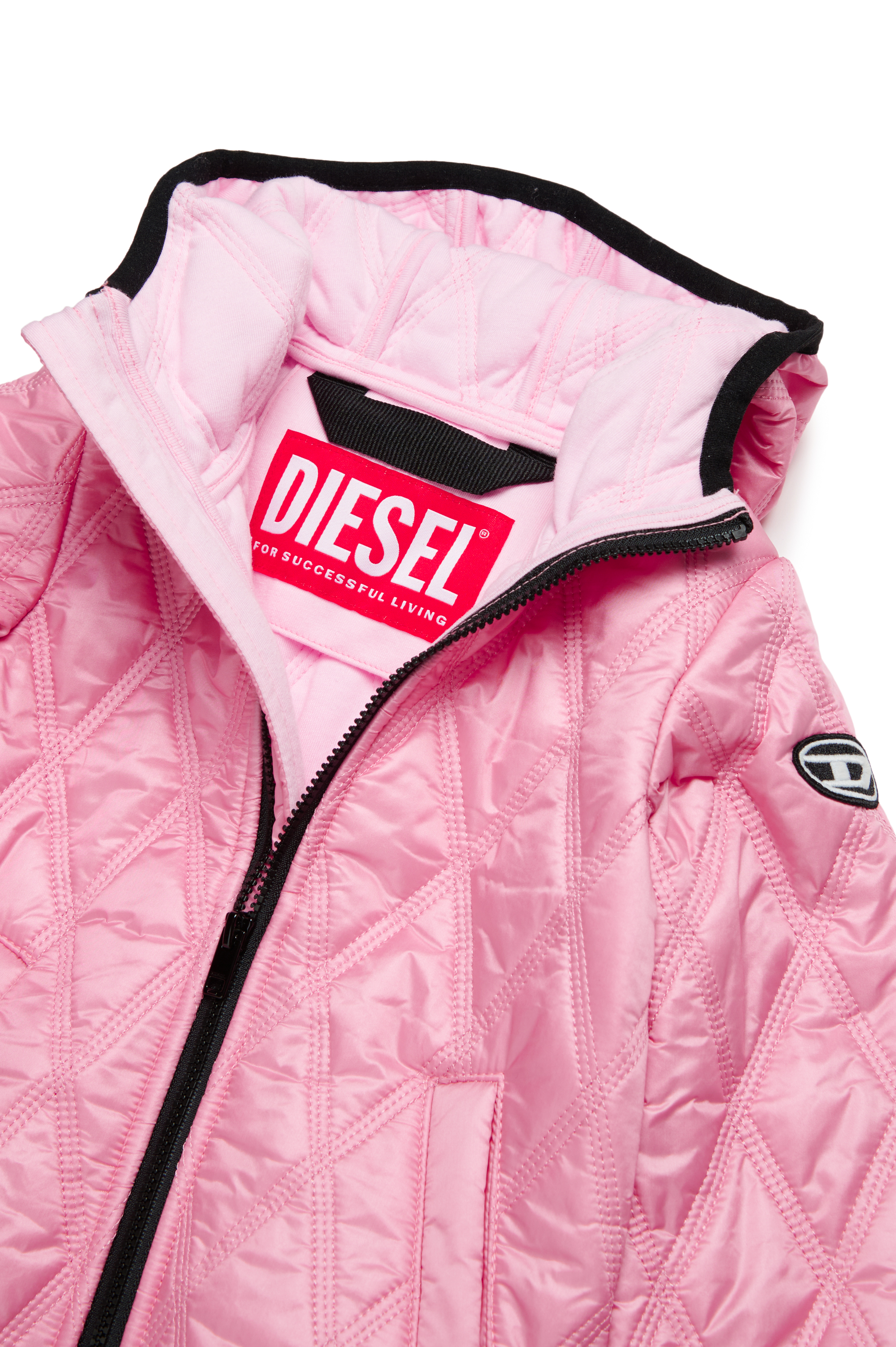 Diesel - JFOKKERB, Mixte Veste matelassée à capuche avec empiècement Oval D in Rose - Image 4