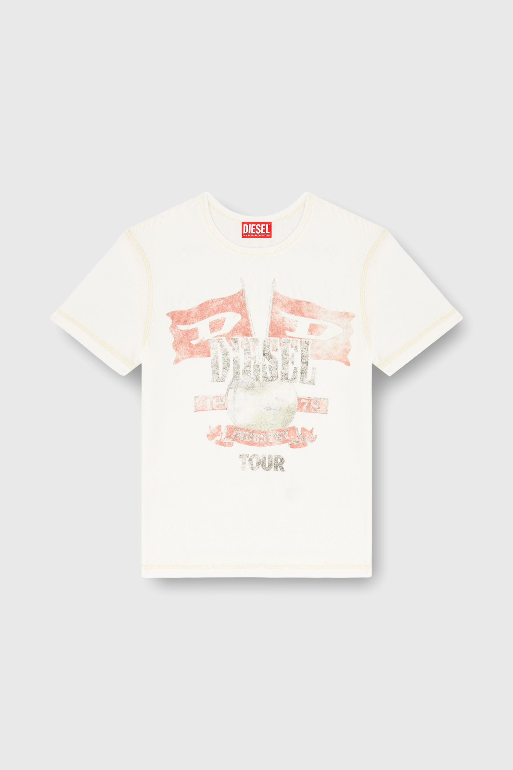 Diesel - T-MARSY-RIB, Woman's Ribbed T-shirt with concert graphics in White - 2