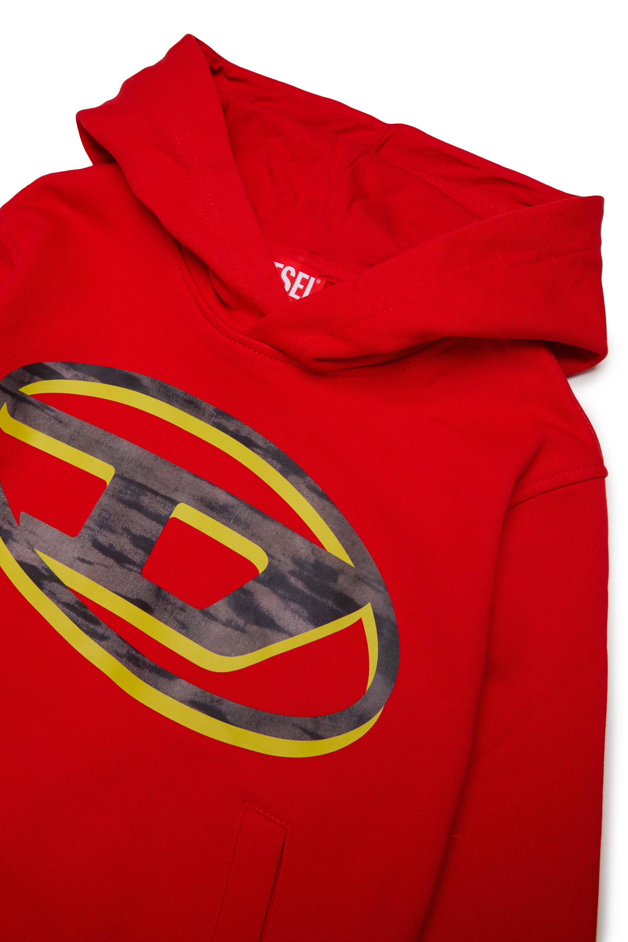 Diesel - SVELLYHOOD OVER, Sweat &agrave; capuche avec imprim&eacute; Oval D bicolore Homme in Rouge - 3