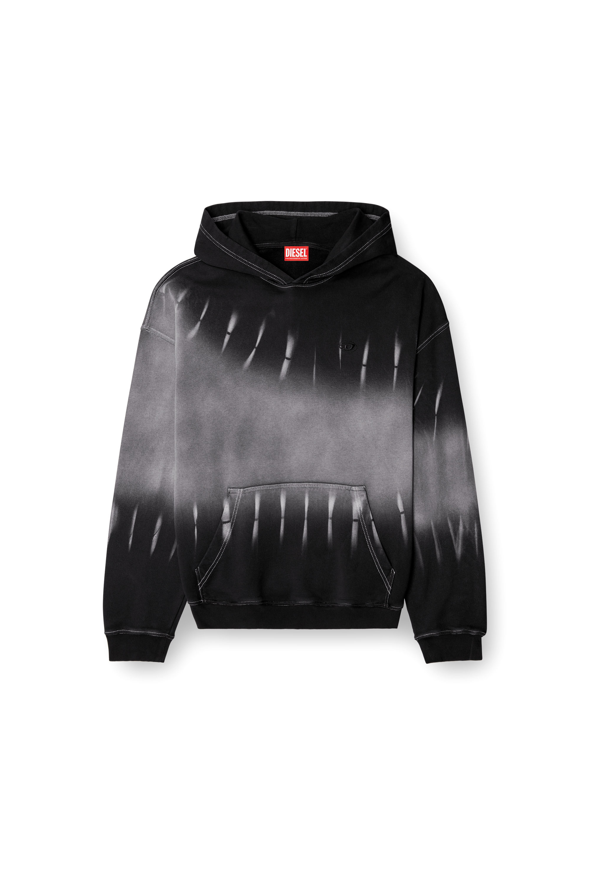 Diesel - S-BOXT-HOOD-R2, Sweat-shirt à capuche tie-dye avec logo imprimé Homme in Noir - 3