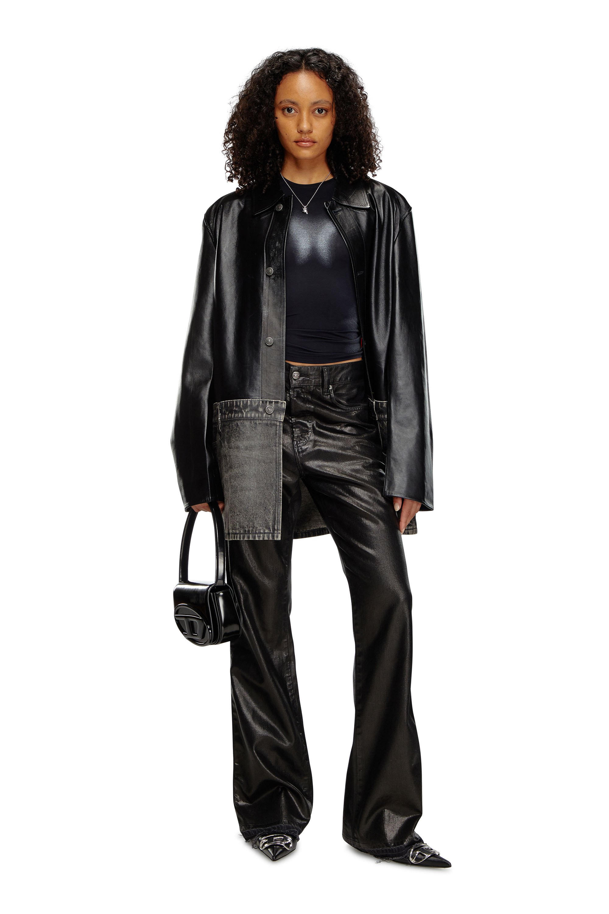 Diesel - T-ILON, Femme T-shirt à manches longues avec effets métallisés in Noir - Image 2