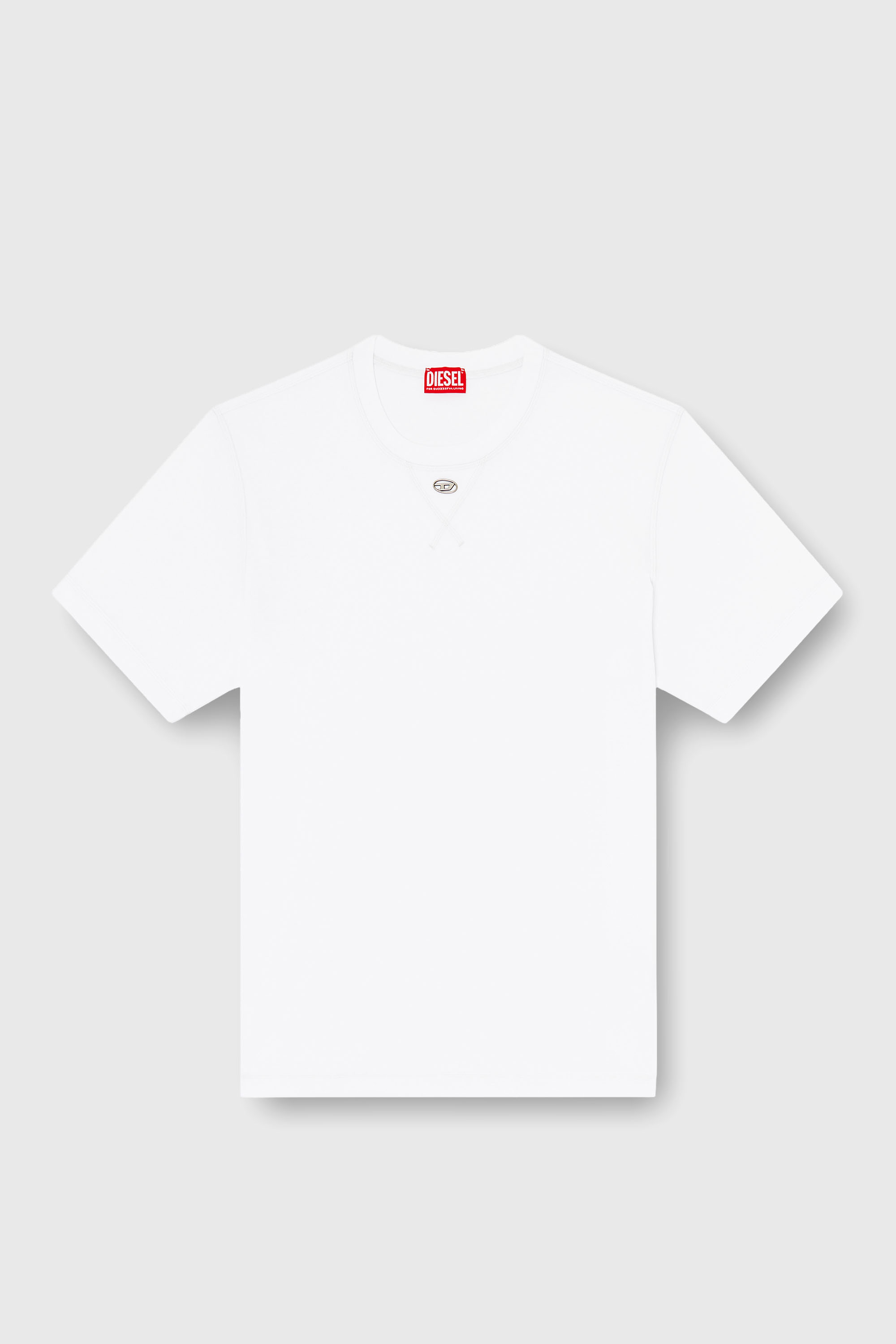 Diesel - T-MADJUST-TR, T-shirt r&eacute;guli&egrave;re avec col rond et Oval D Homme in Blanc - 2
