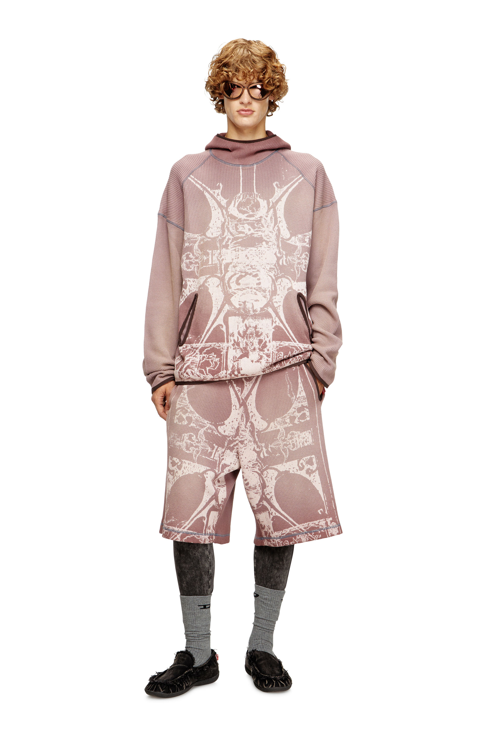 Diesel - S-WAF-HOOD-NEW, Sweat-shirt à capuche délavé en tissu gaufré avec imprimé graphique Homme in ToBeDefined - 2