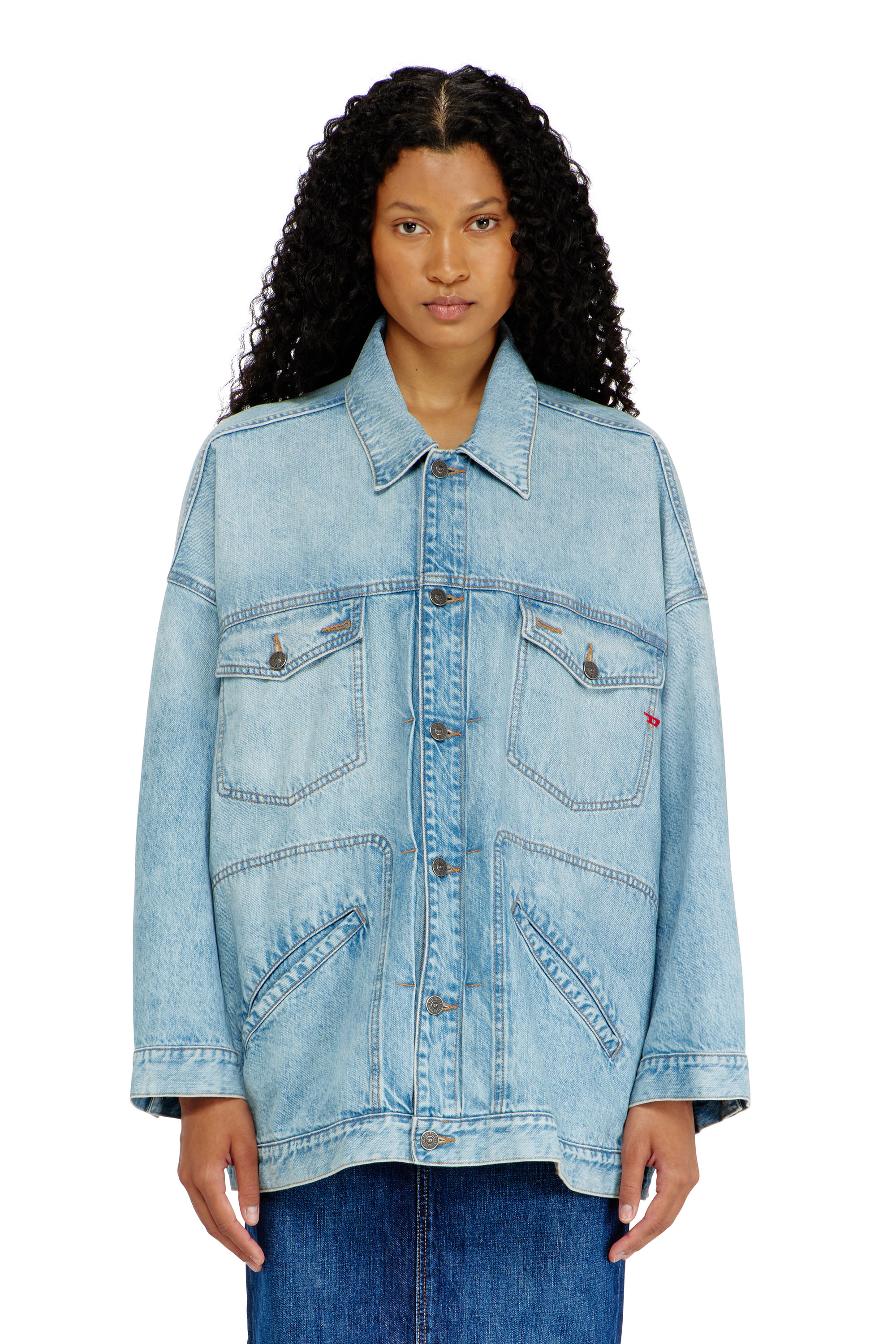 Diesel - DE-LIN, Veste workwear en denim oversized Femme in Bleu - 3