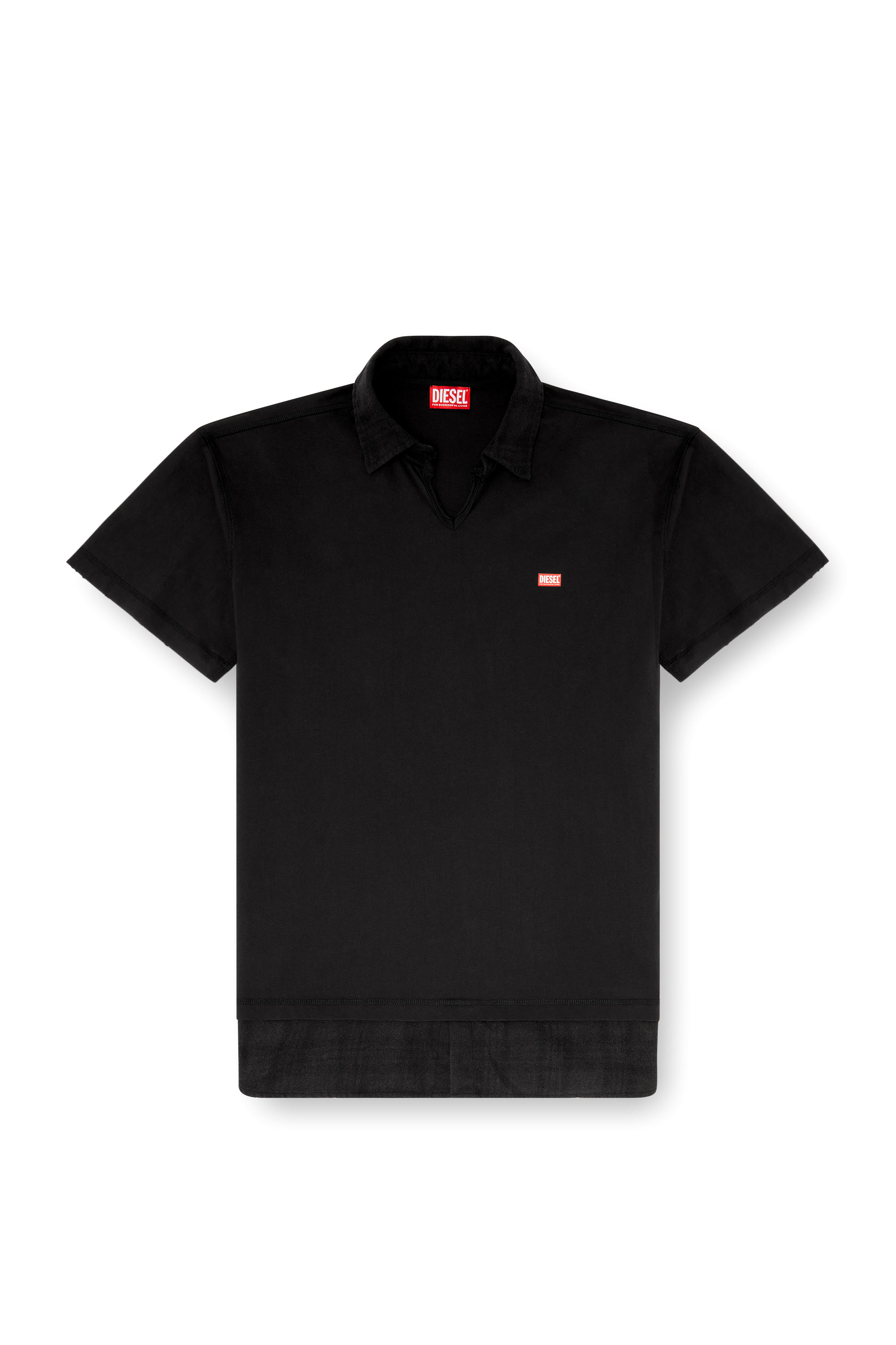 Diesel - T-ANSEL, Polo en jersey avec finitions en flanelle &agrave; carreaux Homme in Noir - 3