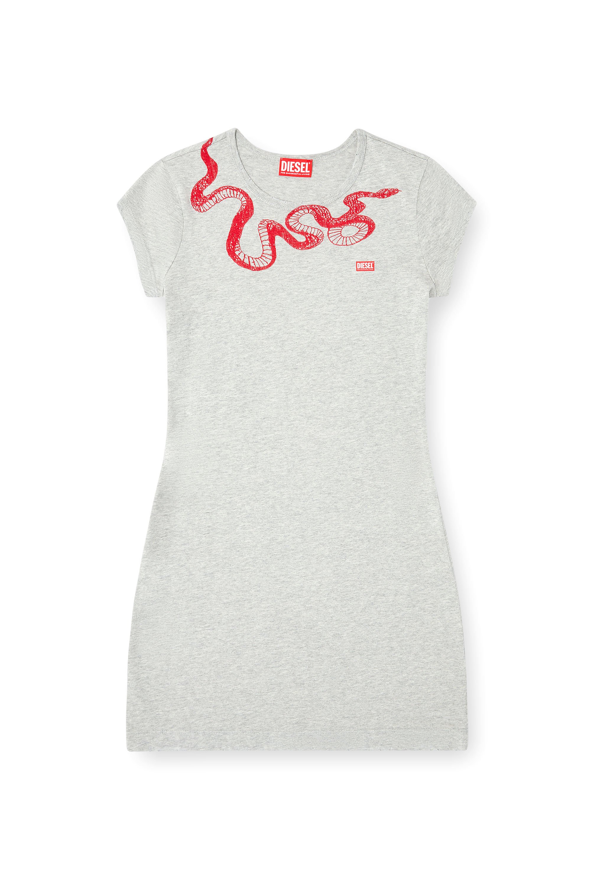 Diesel - CL-D-ANGIEL-MEL-SNAKE, Robe t-shirt courte avec broderie serpent Femme in Gris - 3