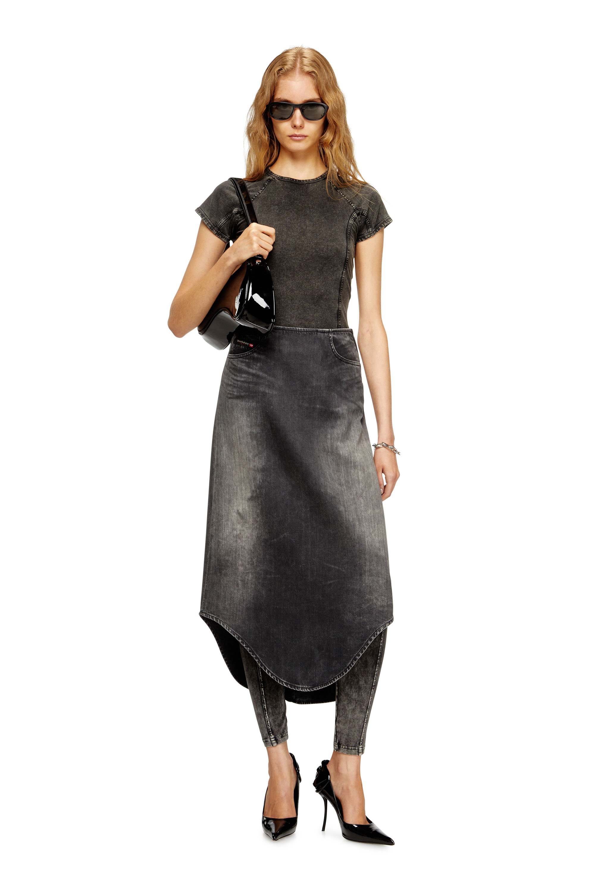 Diesel - DE-PLUMY-S, Jupe midi en jean avec effet shadow Femme in Noir - 2