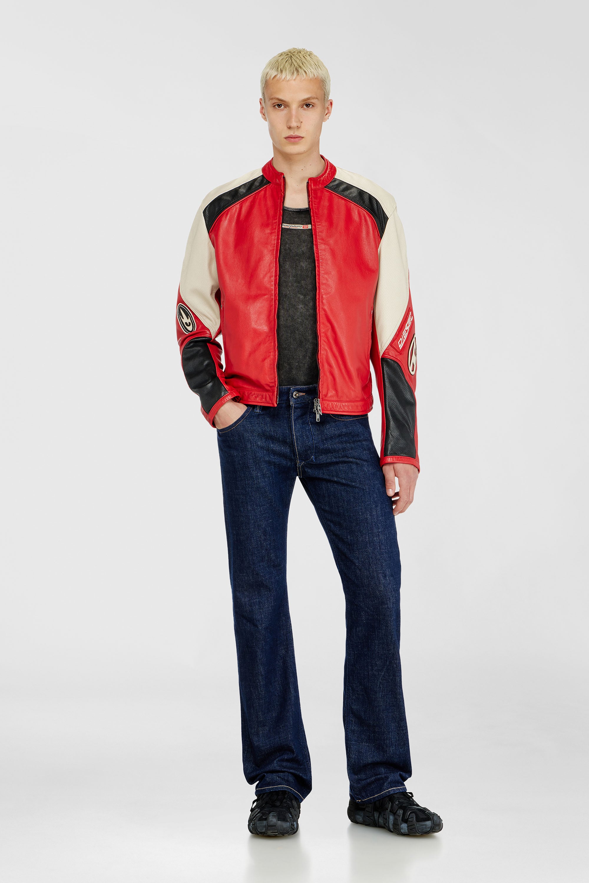 Diesel - L-AHTI, Veste biker en cuir perfor&eacute; bicolore Homme in Polychrome - 2