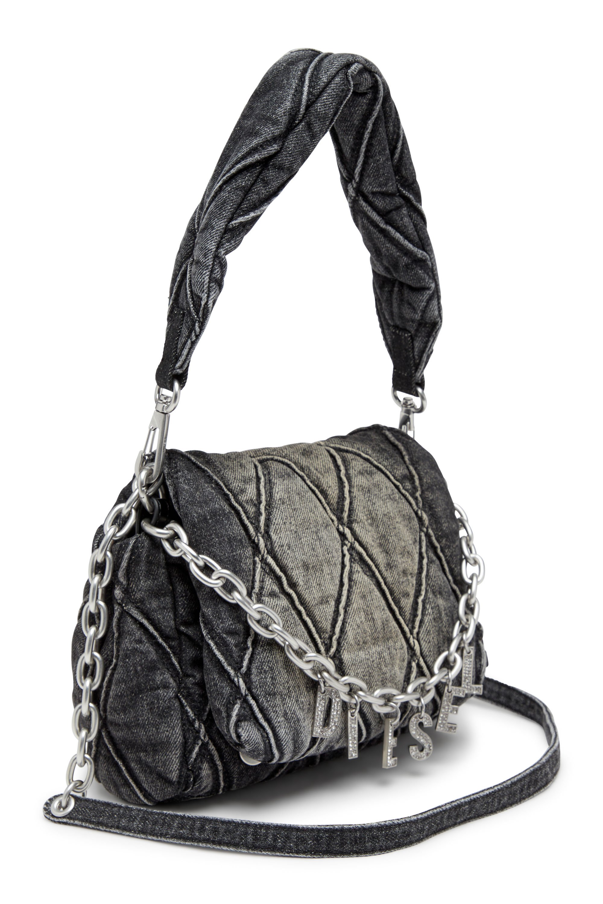 Diesel - CHARM-D SHOULDER S, Charm-D S-Petit sac à bandoulière en denim matelassé Femme in Noir - 5