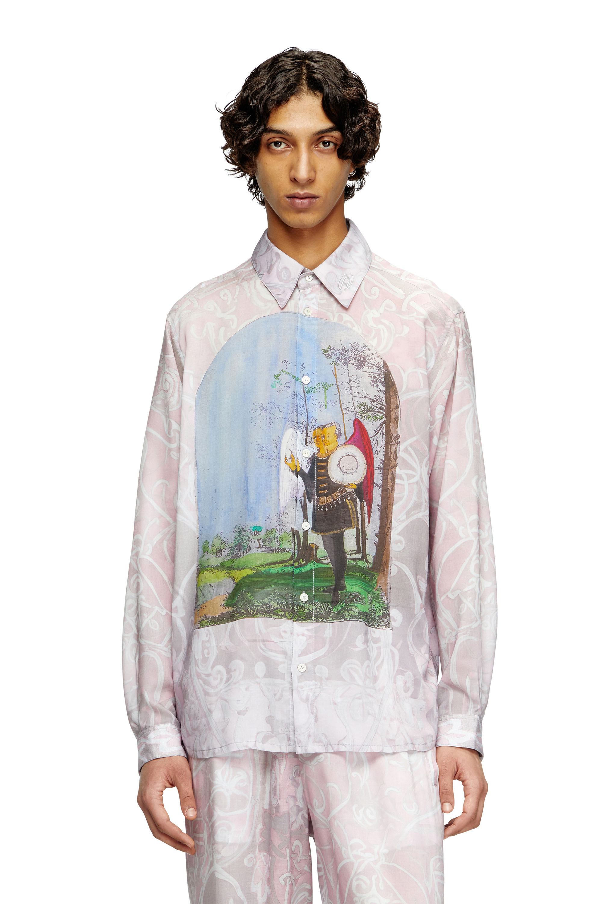Diesel - S-SIMPLY-A-AJFW, Chemise avec imprimé médiéval Mixte in Rose - 3