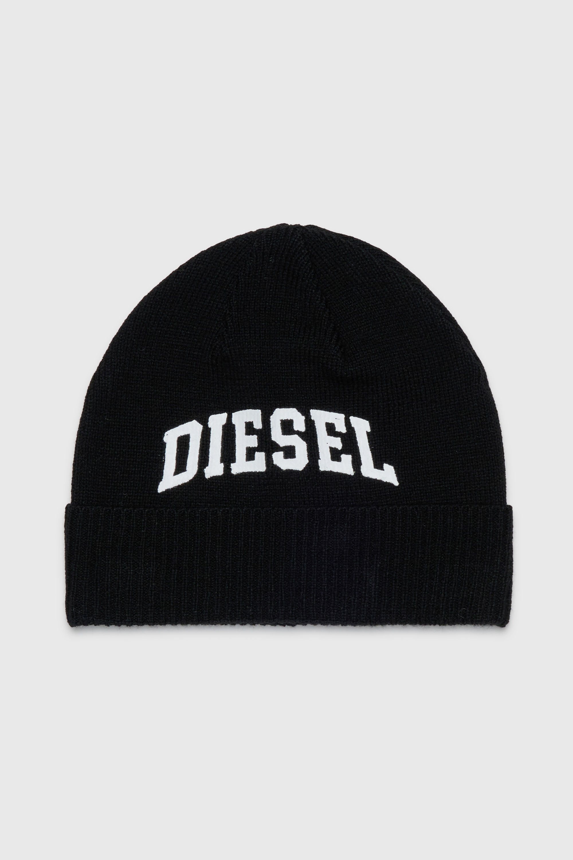 Diesel - FBAND, Bonnet en laine m&eacute;lang&eacute;e avec logo Mixte in Noir - 1
