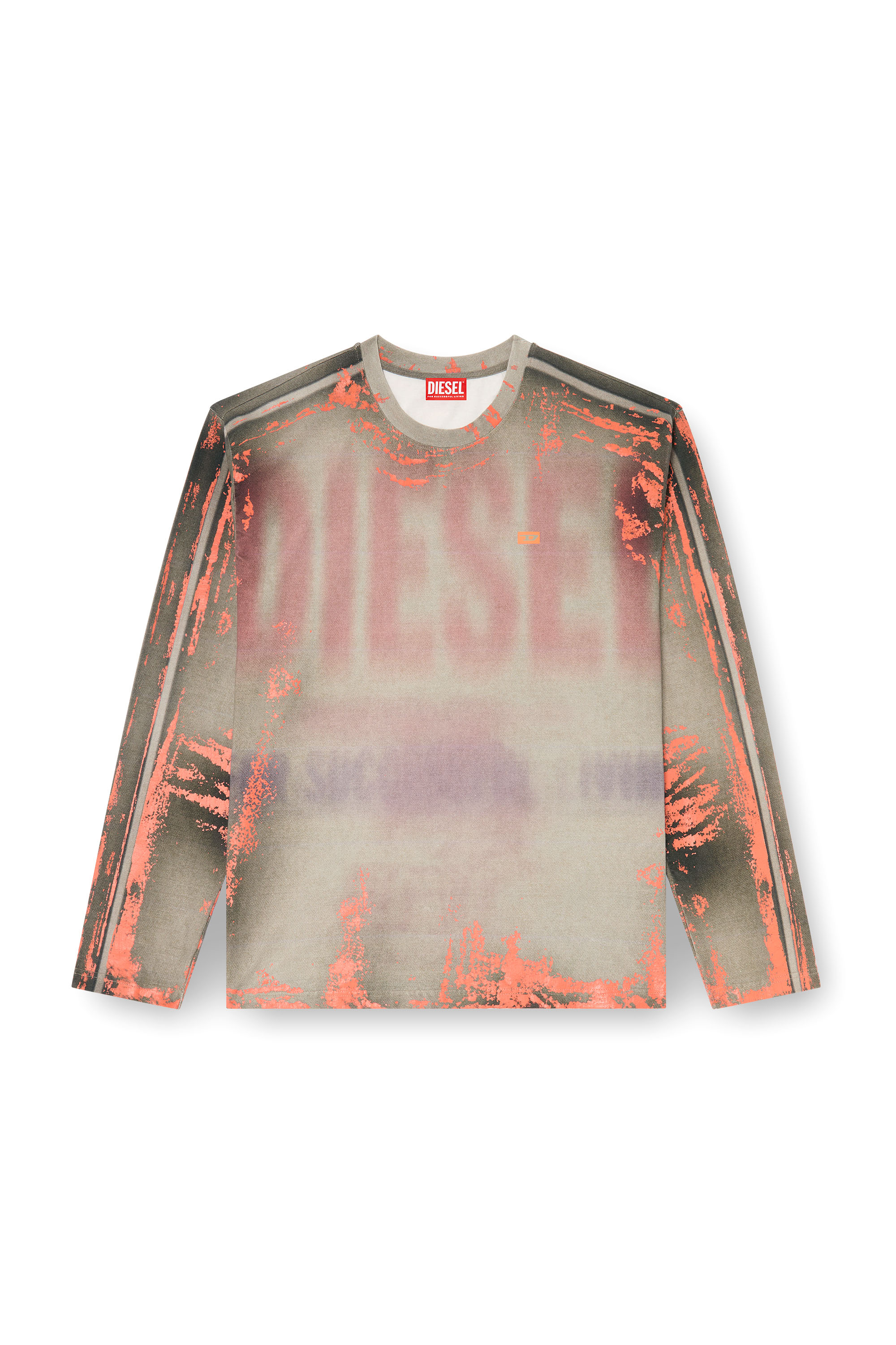 Diesel - T-FILMY, Man's Long-sleeve T-shirt in cracked jersey in Pink/Grey - 2