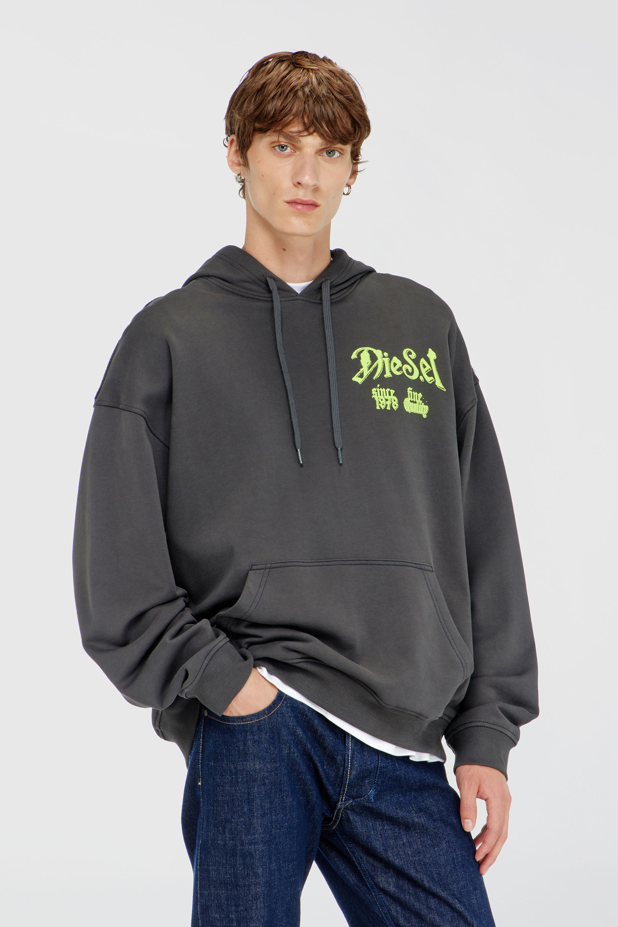 Diesel - S-BOXT-HOOD-AA2, Sweat &agrave; capuche en coton avec graphismes floqu&eacute;s Homme in Gris - 3