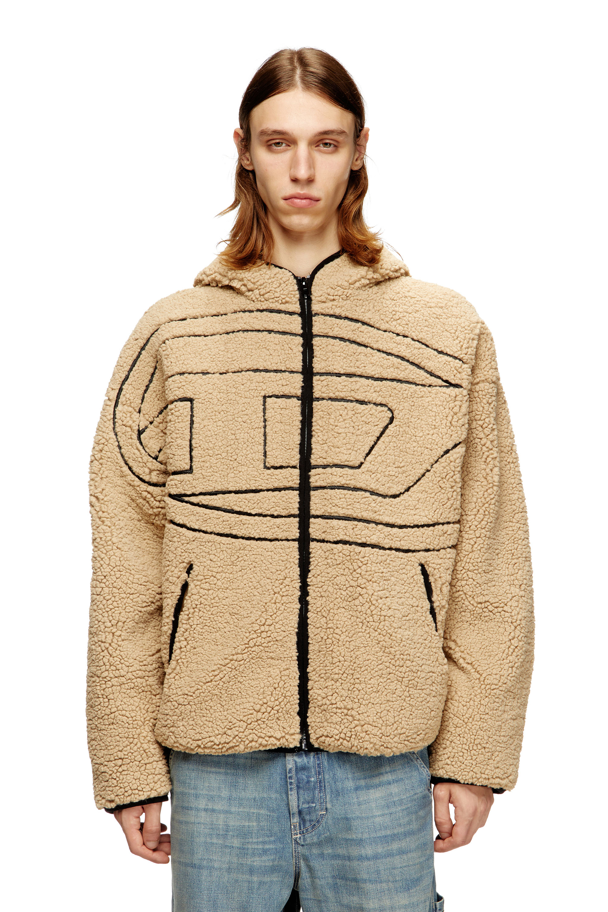 Diesel - S-ZAT, Veste à capuche en peluche Homme in Beige - 1