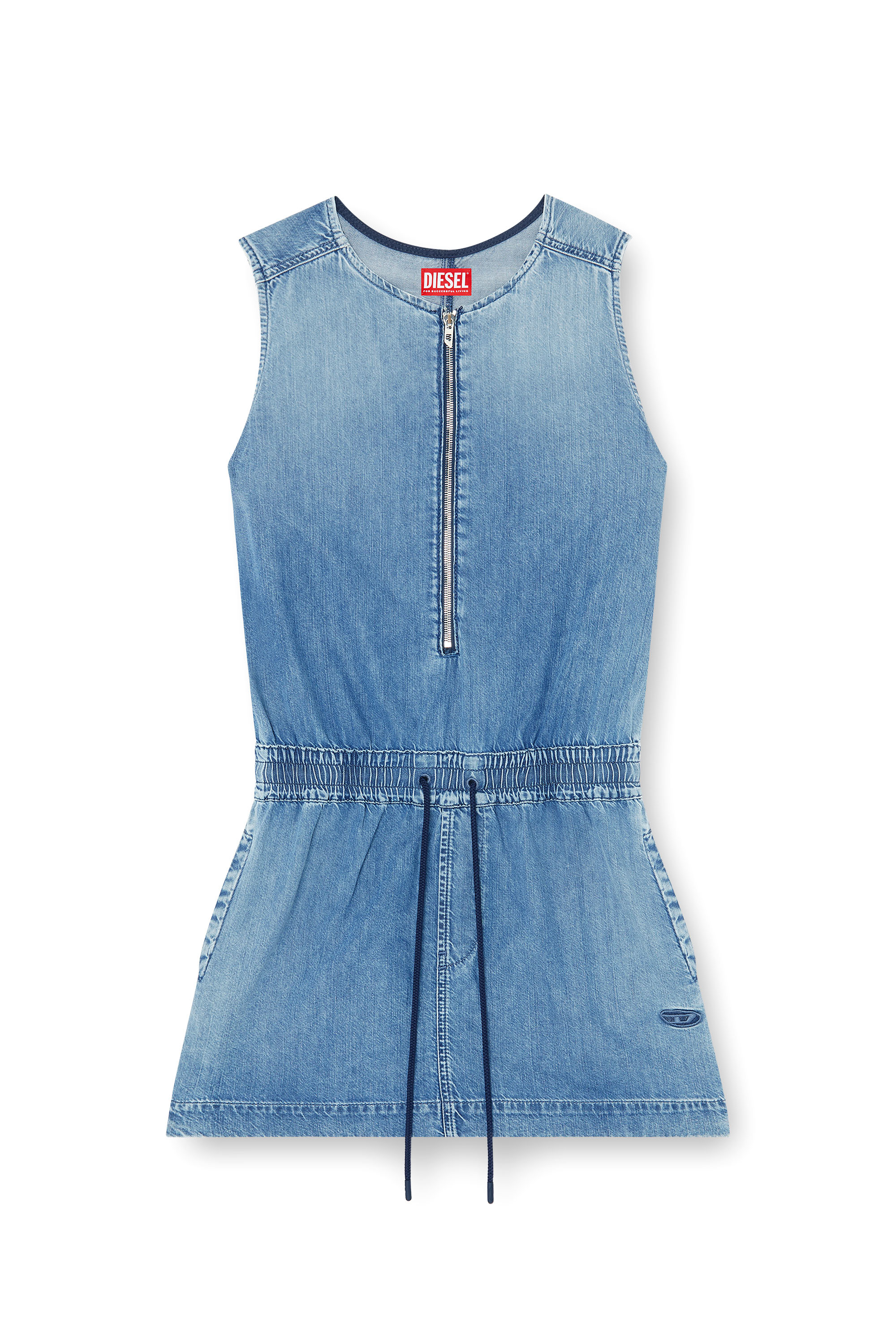 Diesel - DE-SLAM-S, Woman's Fluid denim dress with drawstring waist in null - 2