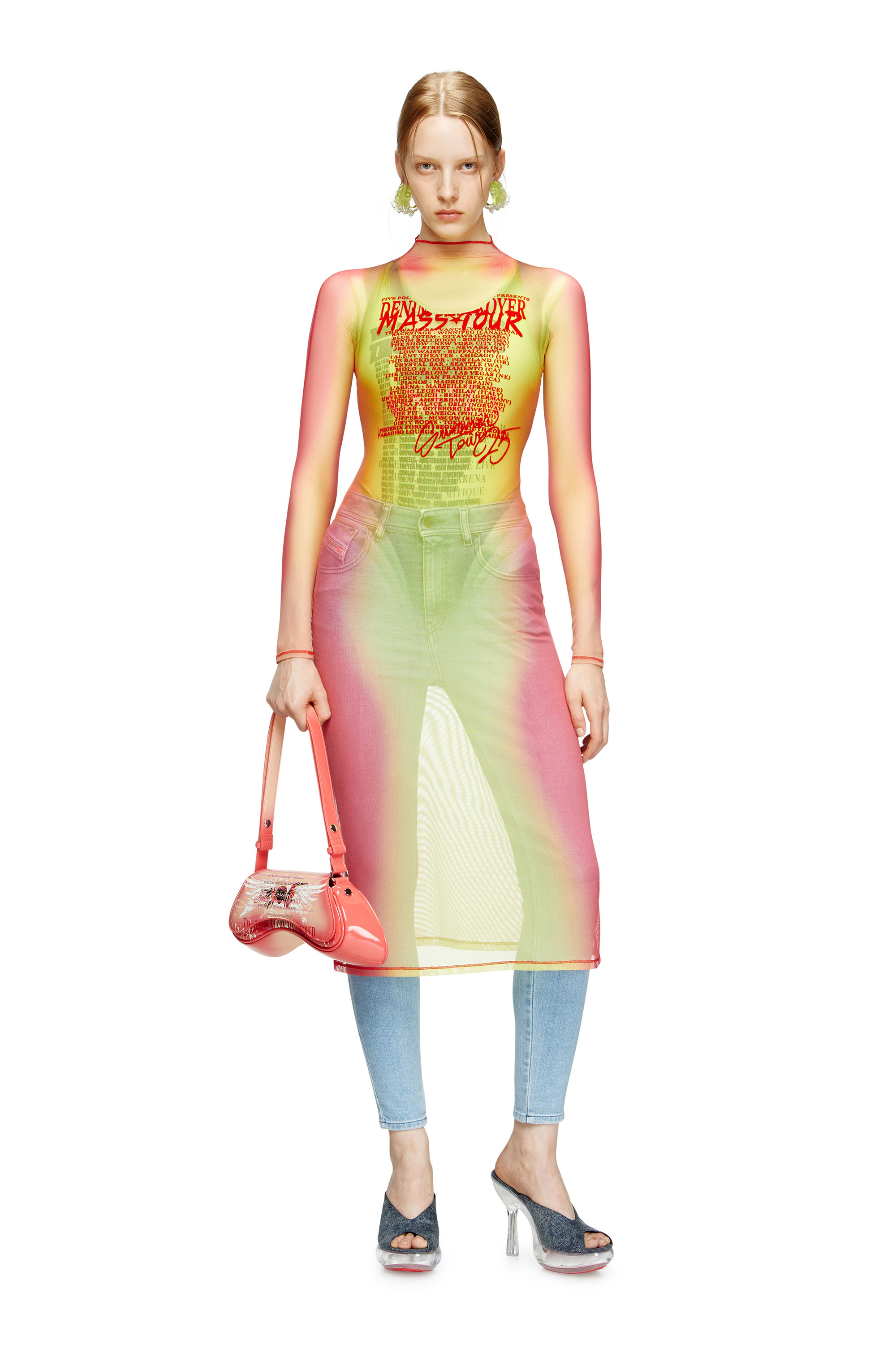 Diesel - D-AFNIC, Robe midi superposée avec imprimé paroles Femme in Polychrome - 1