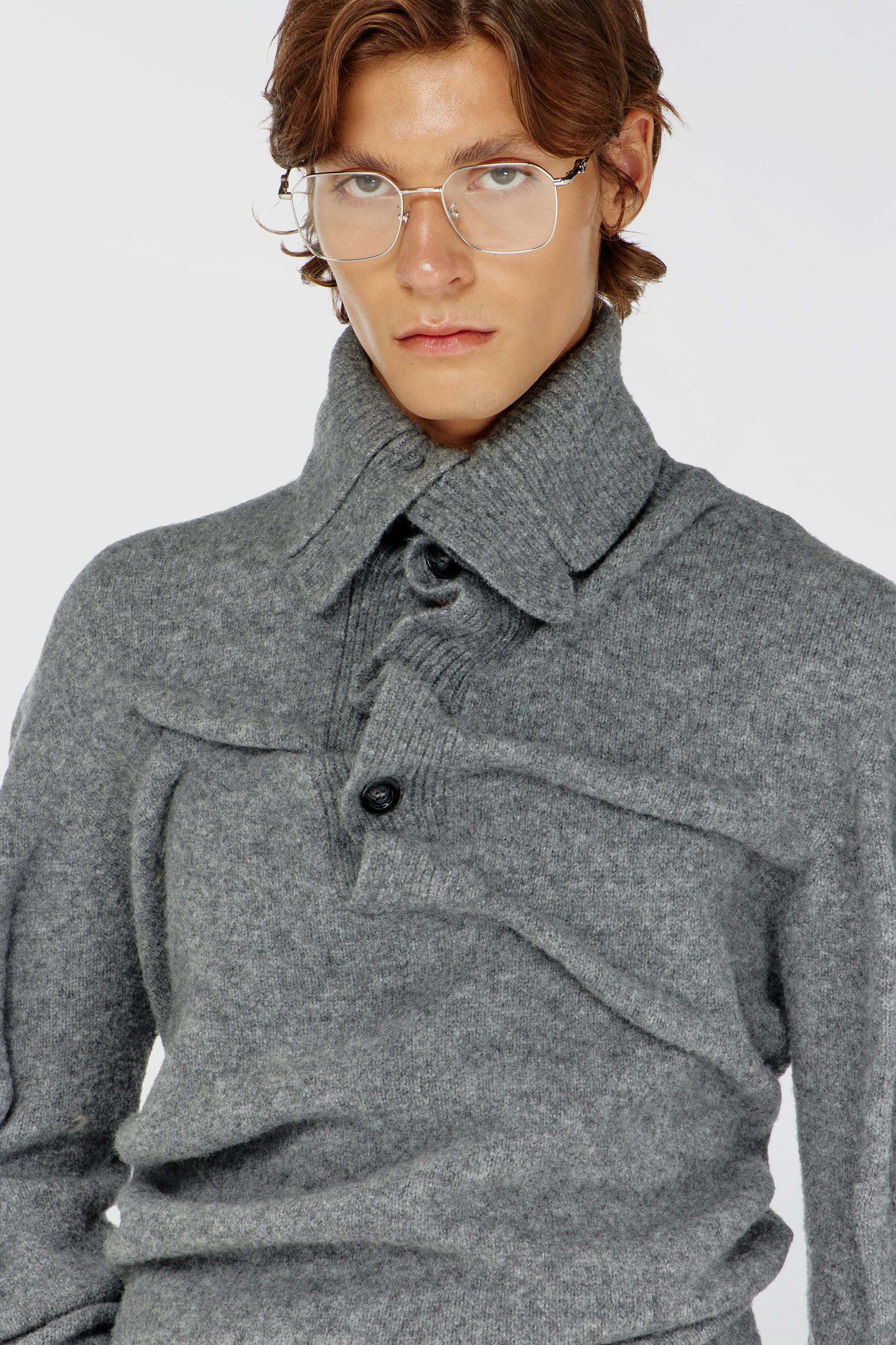 Diesel - K-ANDREW, Pull col boutonnage en maille bouillie froiss&eacute;e Homme in ToBeDefined - 5