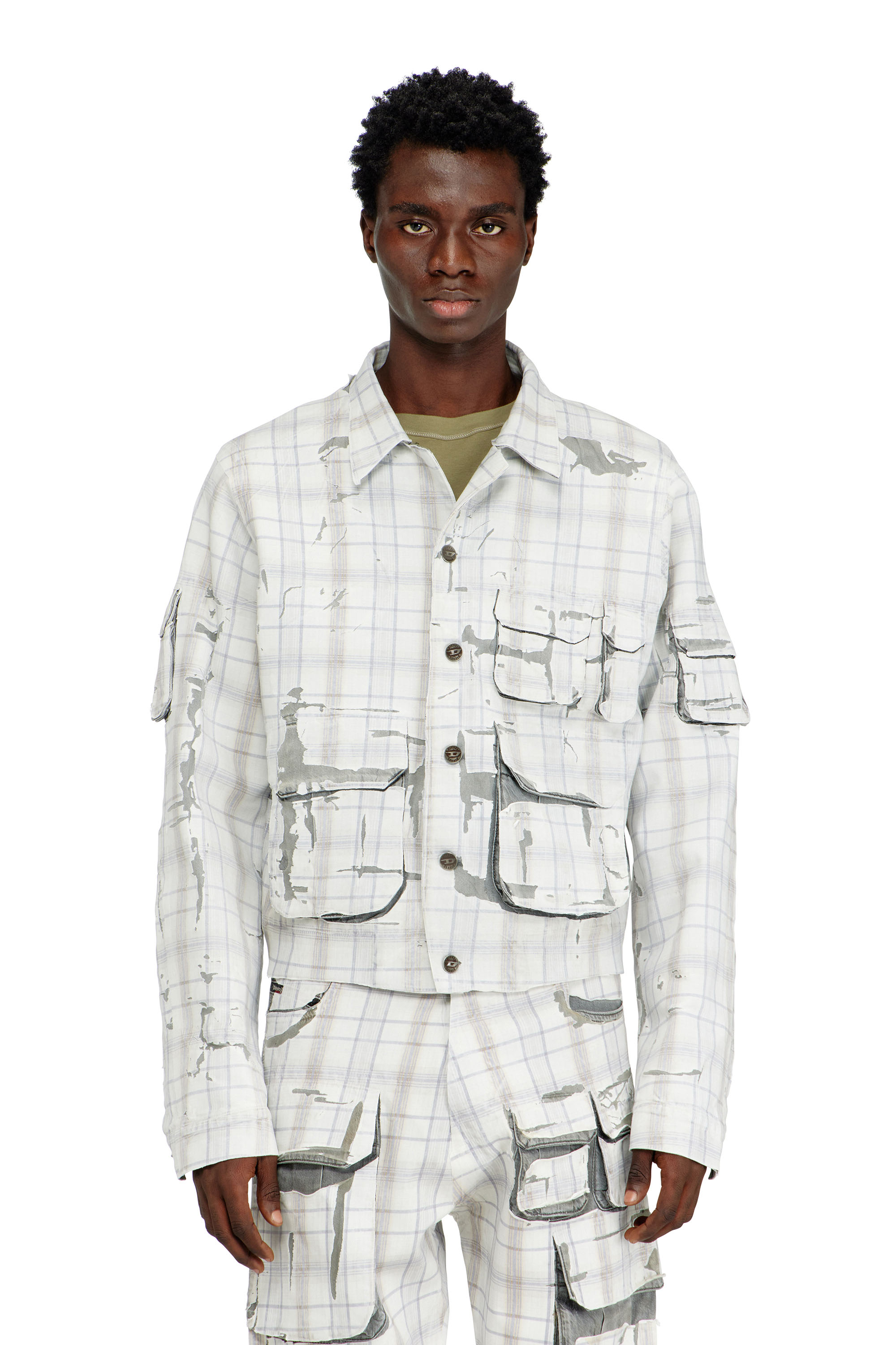 Diesel - D-VALEN-FSI1, Veste en denim &agrave; effet pel&eacute; Homme in Gris - 3