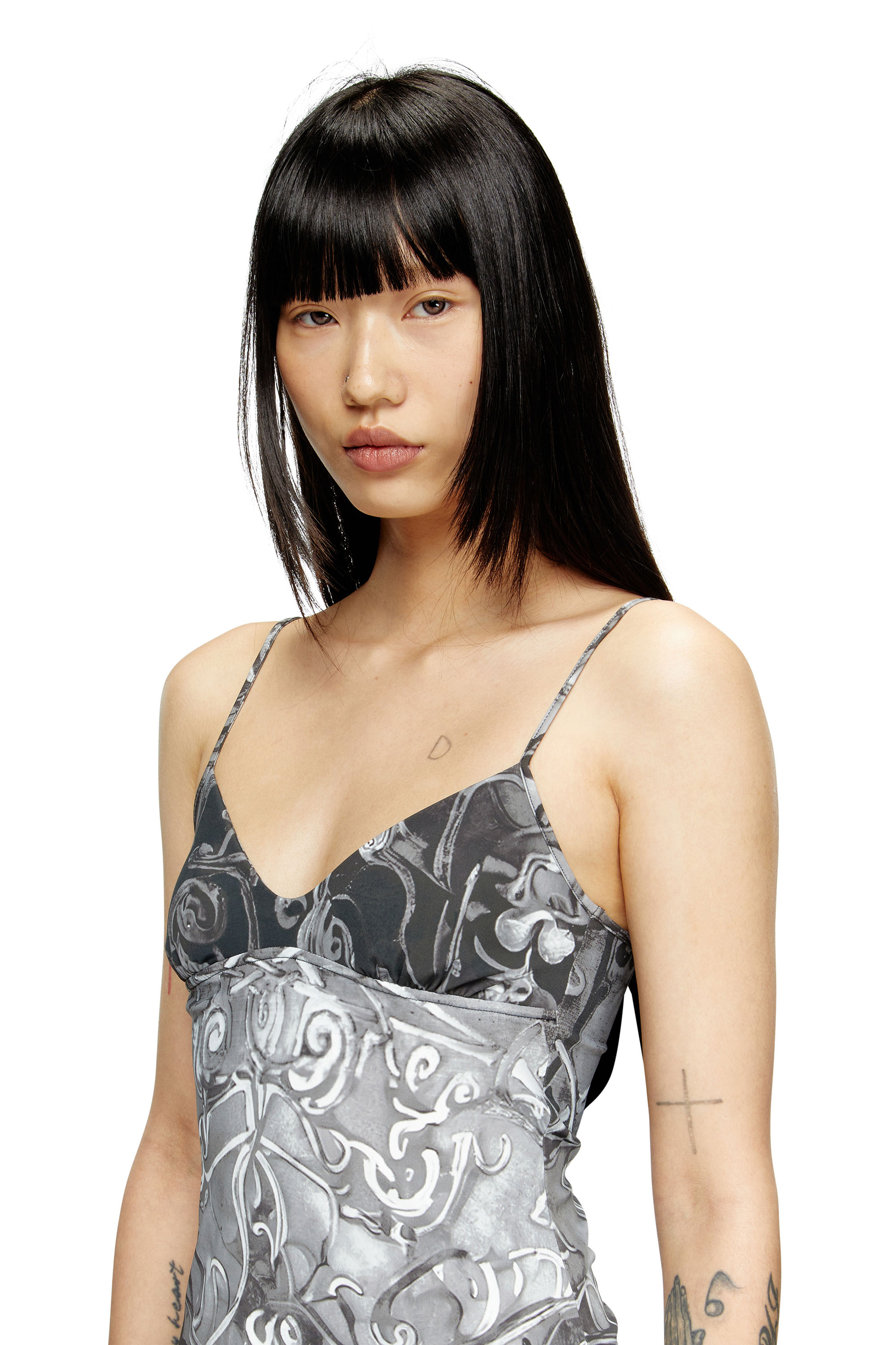 Diesel - D-INLAY, Mini-robe en nylon avec imprimé héraldique Femme in Gris - 5