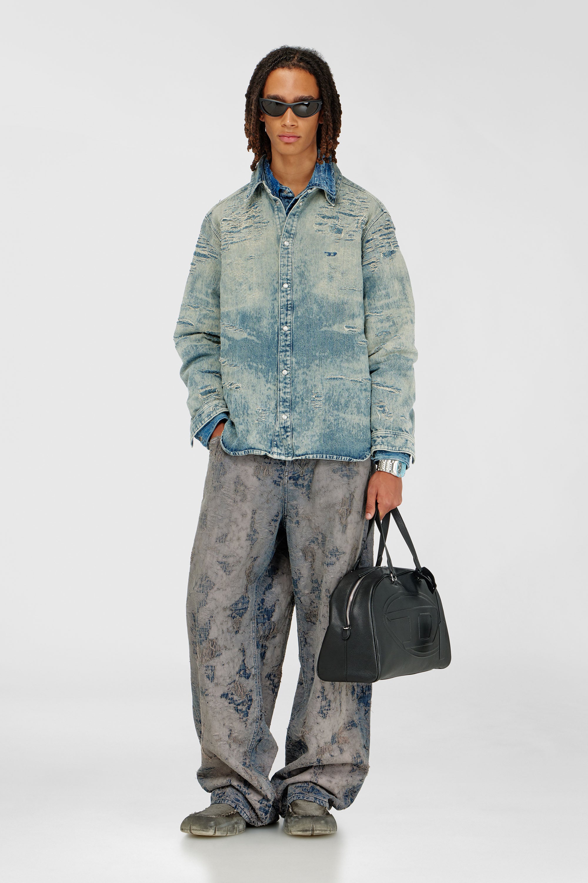Diesel - D-SIMPLY, Chemise en denim jacquard effet us&eacute; Homme in Bleu - 2