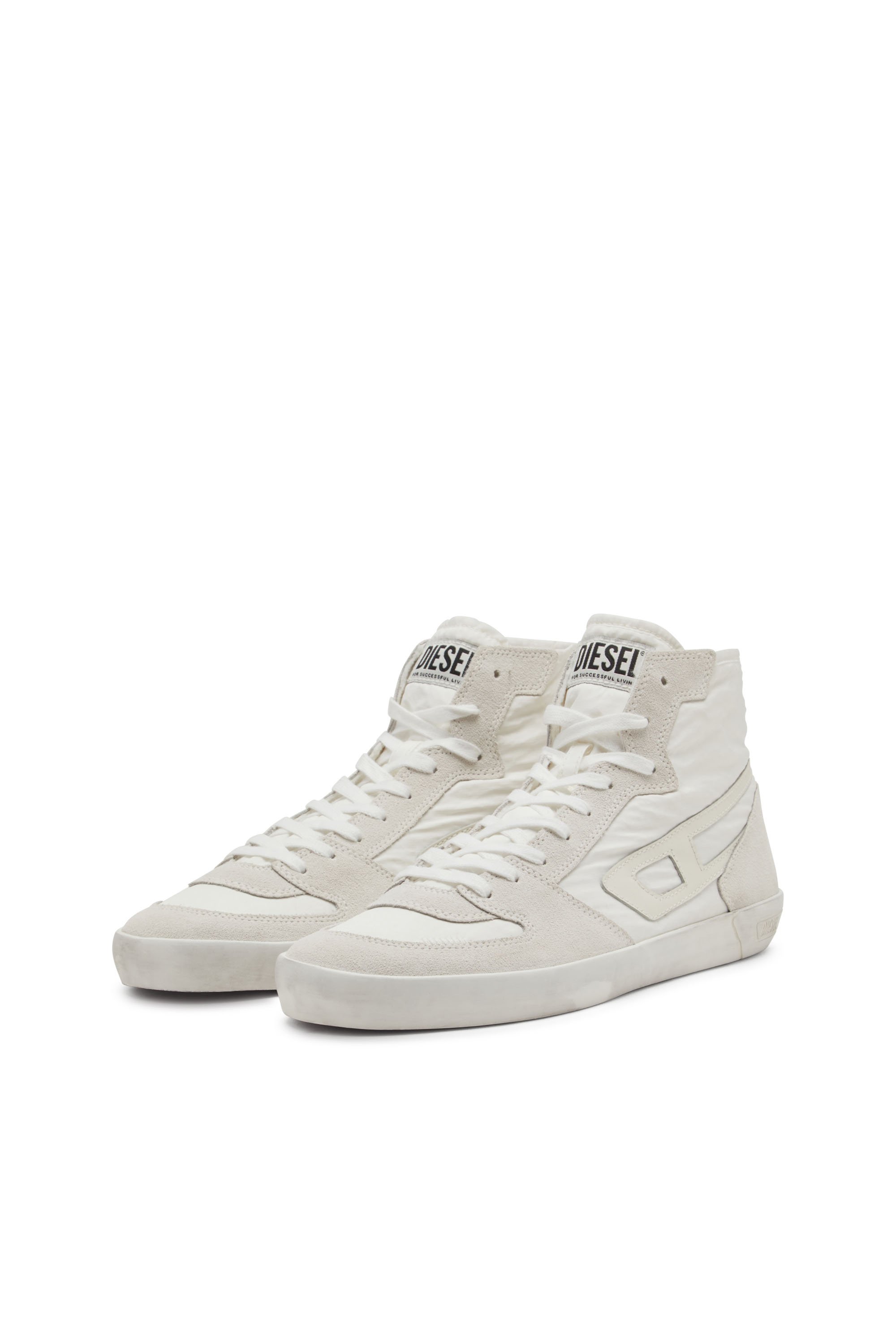 Diesel - S-LEROJI D-1 MID, S-Leroji D-Sneakers montantes matelassé en ripstop et cuir suédé Homme in Blanc - 8