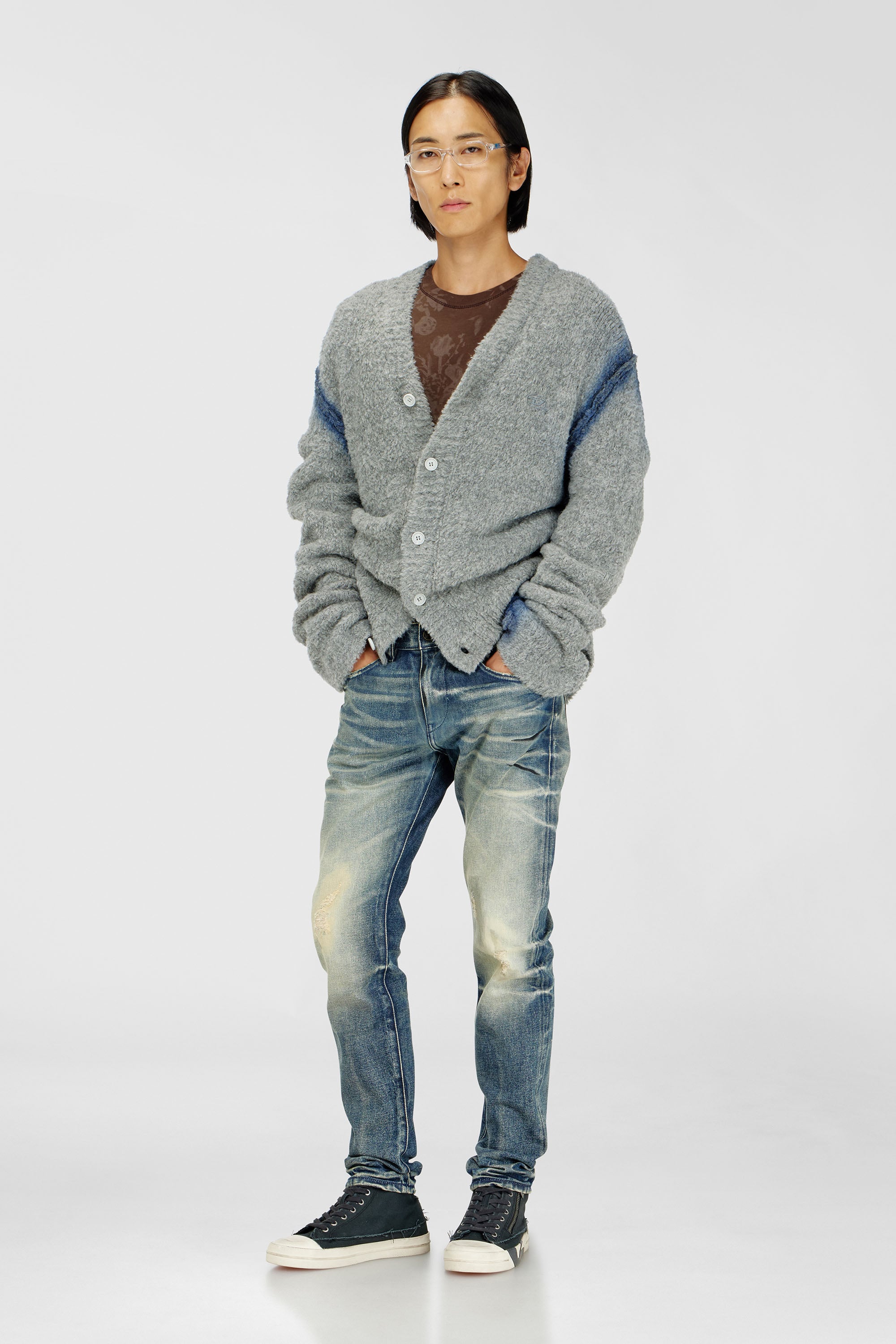 Diesel - K-REMO, Cardigan en m&eacute;lange d'alpaga avec coutures effet spray Homme in Gris - 2
