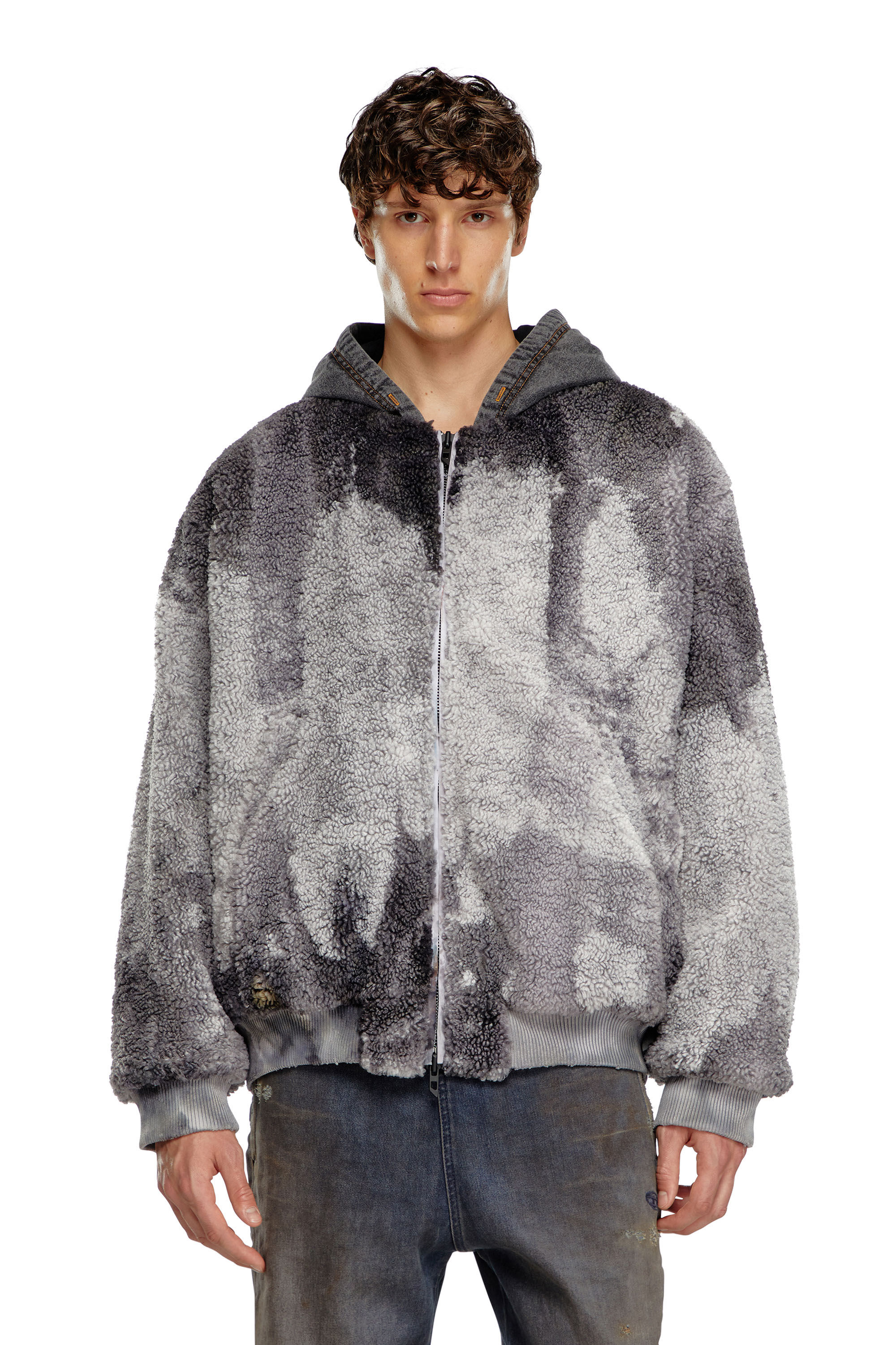 Diesel - S-DEPLA, Veste teddy effet tie-dye avec capuche en denim Homme in Gris - 6