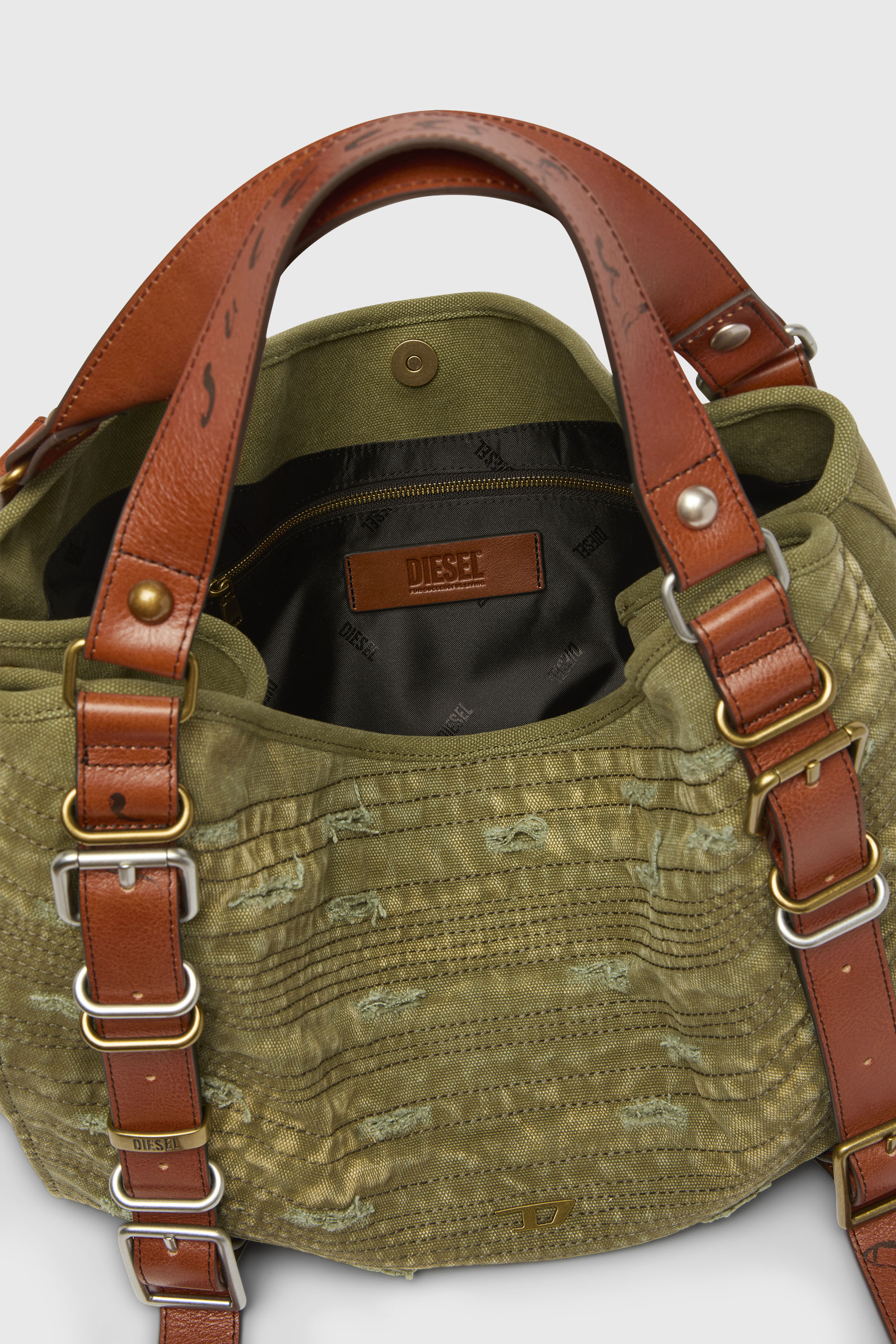 Diesel - D-ONE TOPHANDLE M, D-One-Sac medium &agrave; poign&eacute;e sup&eacute;rieure en toile vieillie Mixte in Vert - 4