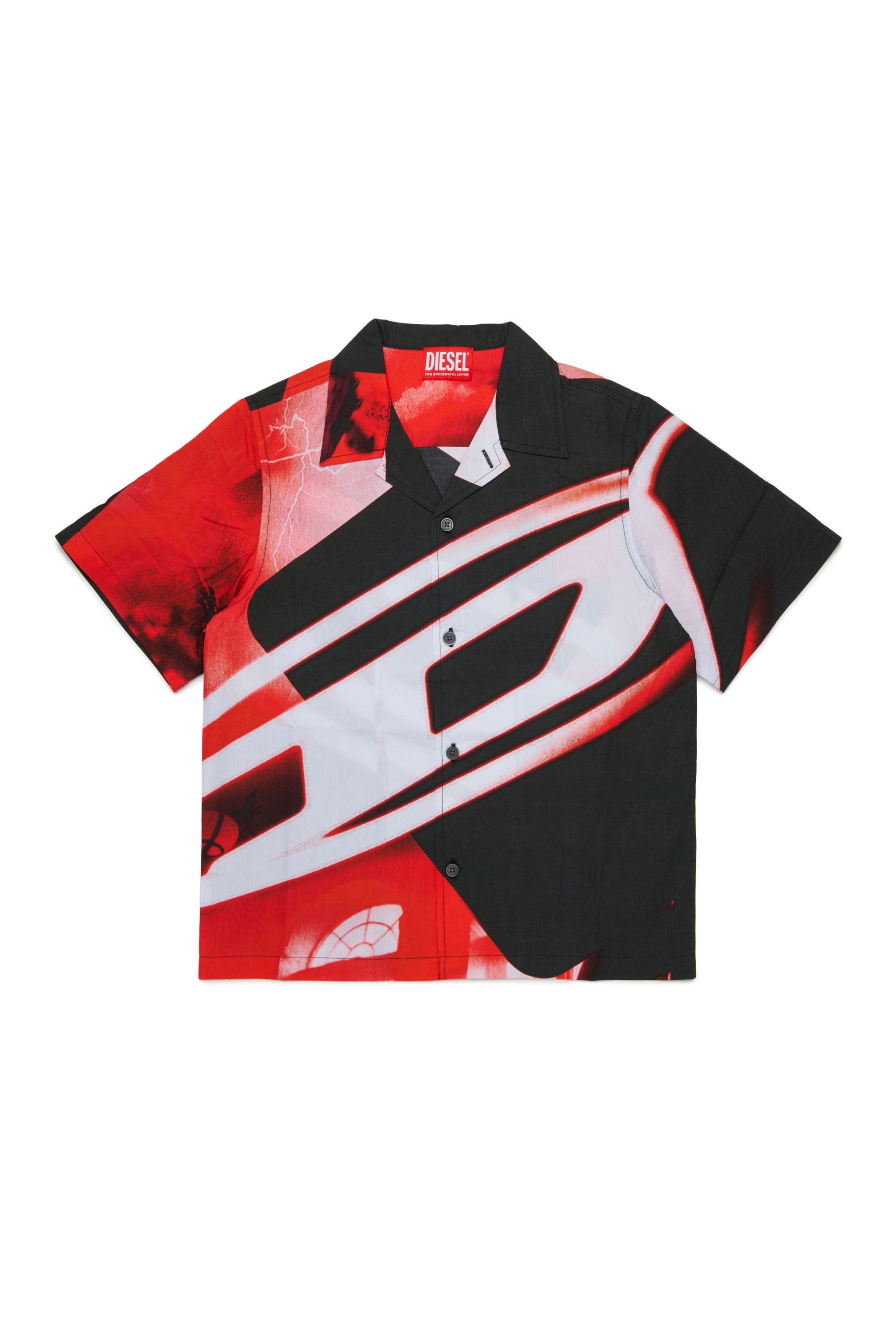 Diesel - MCIOND, Chemise en coton avec imprim&eacute; flou int&eacute;gral Homme in Noir - 1