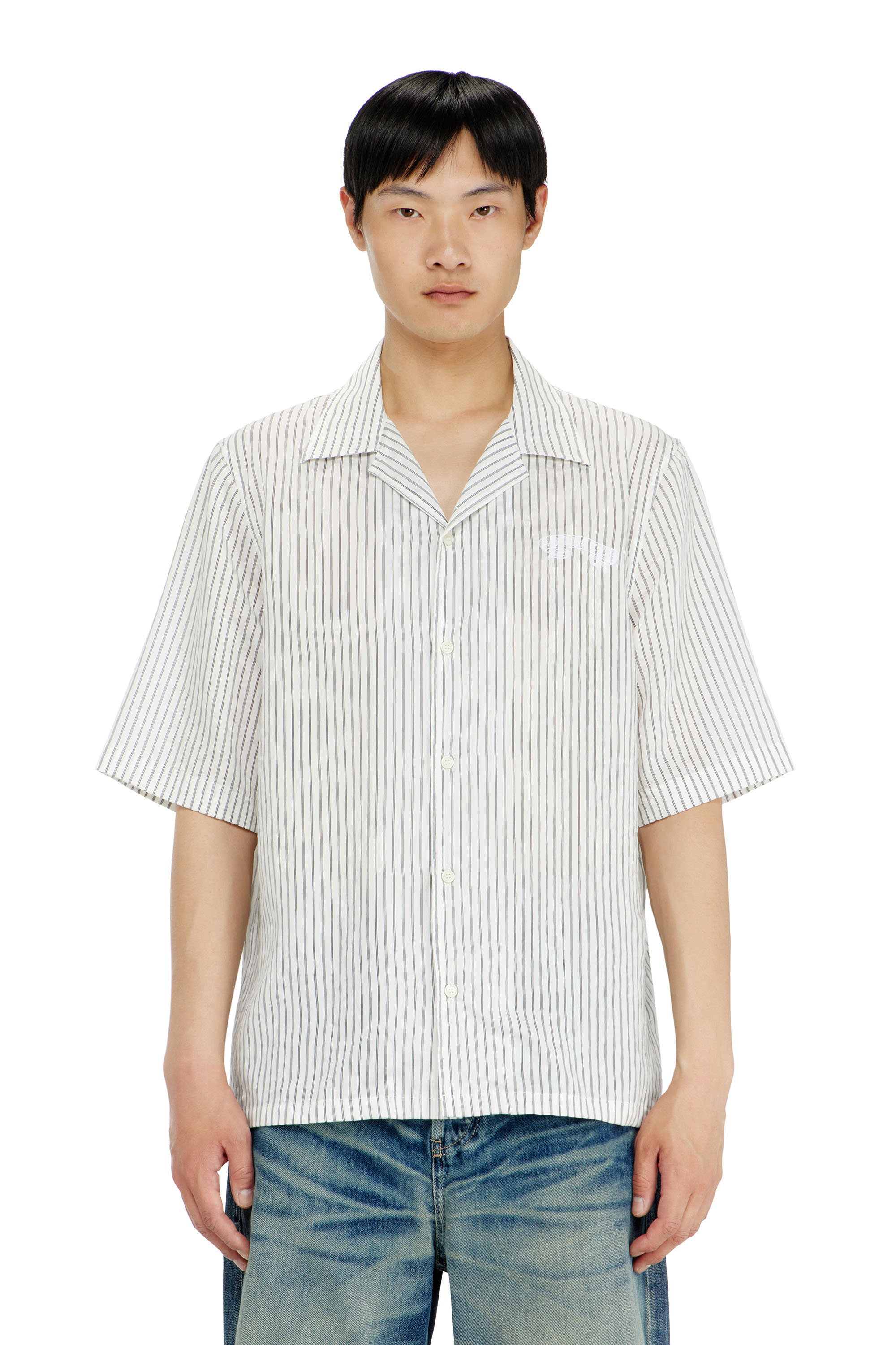 Diesel - S-MAC-EFBV, Chemise &agrave; manches courtes en modal &agrave; rayures fines Homme in Polychrome - 1